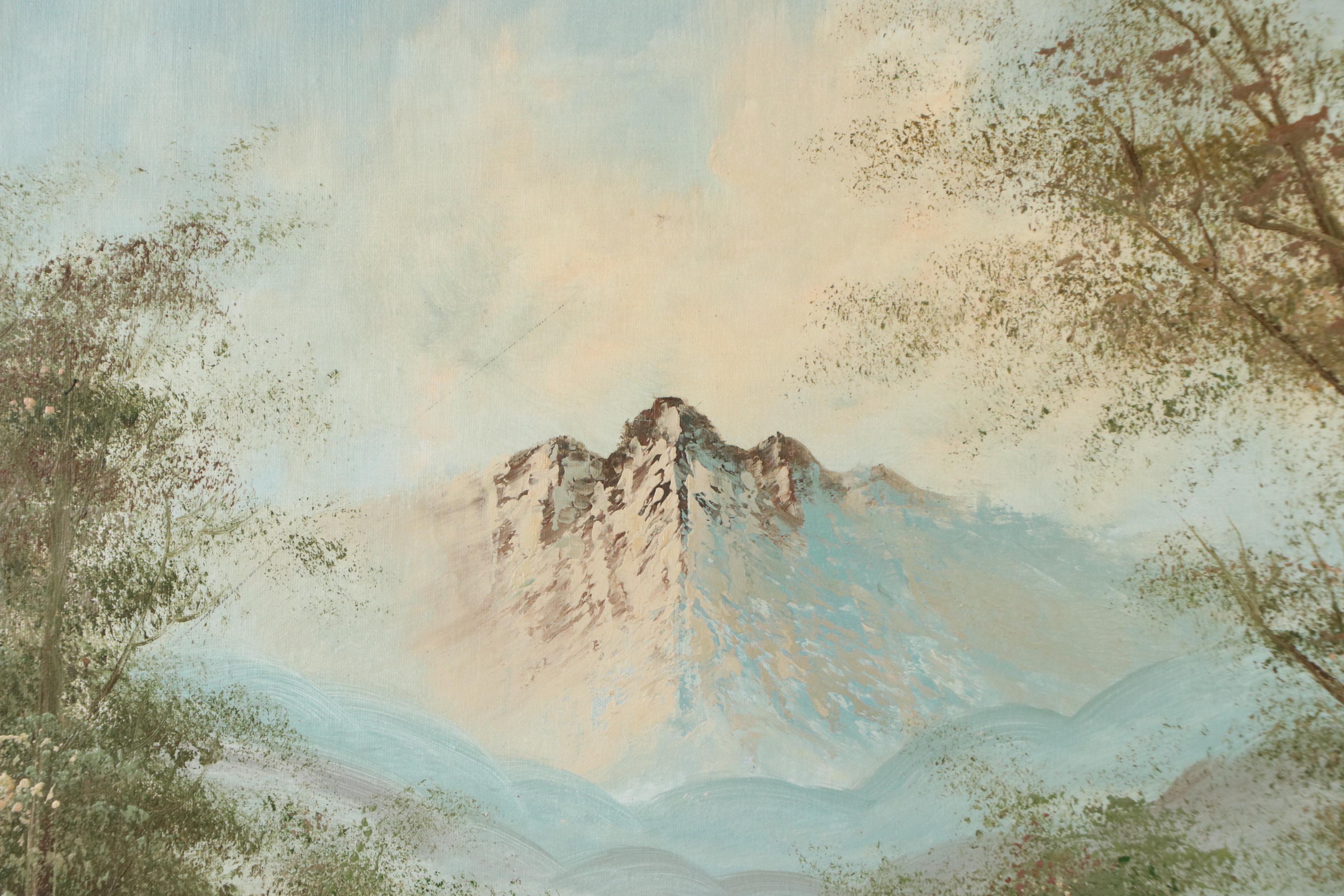Mountainous Landscape Oil Painting, Late 20th Century