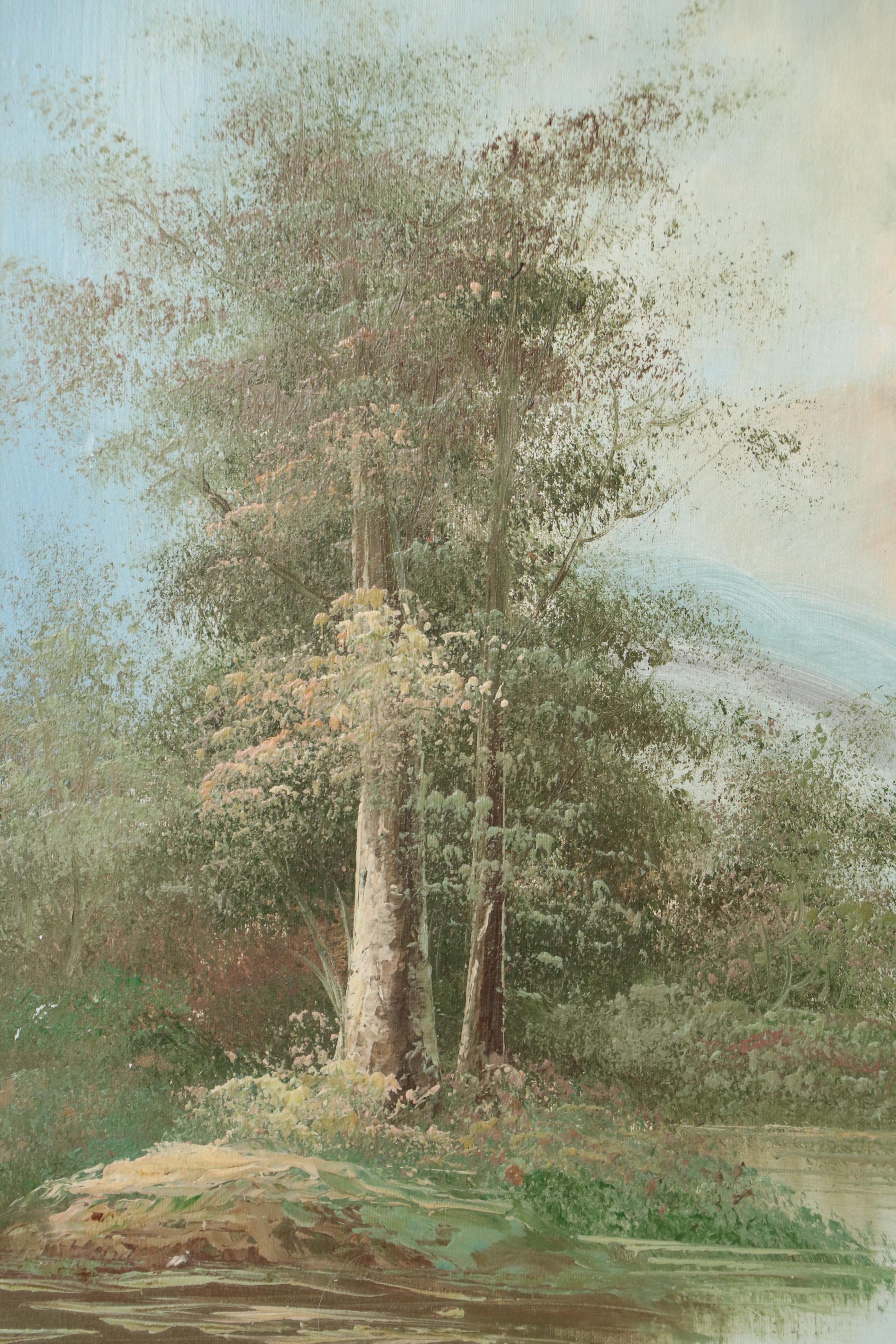 Mountainous Landscape Oil Painting, Late 20th Century