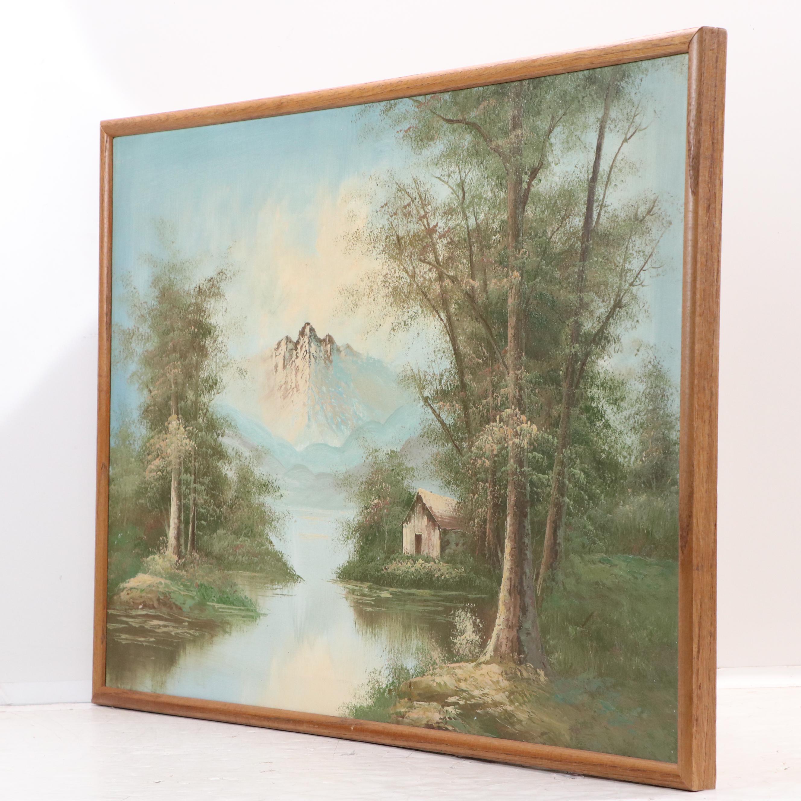 Mountainous Landscape Oil Painting, Late 20th Century