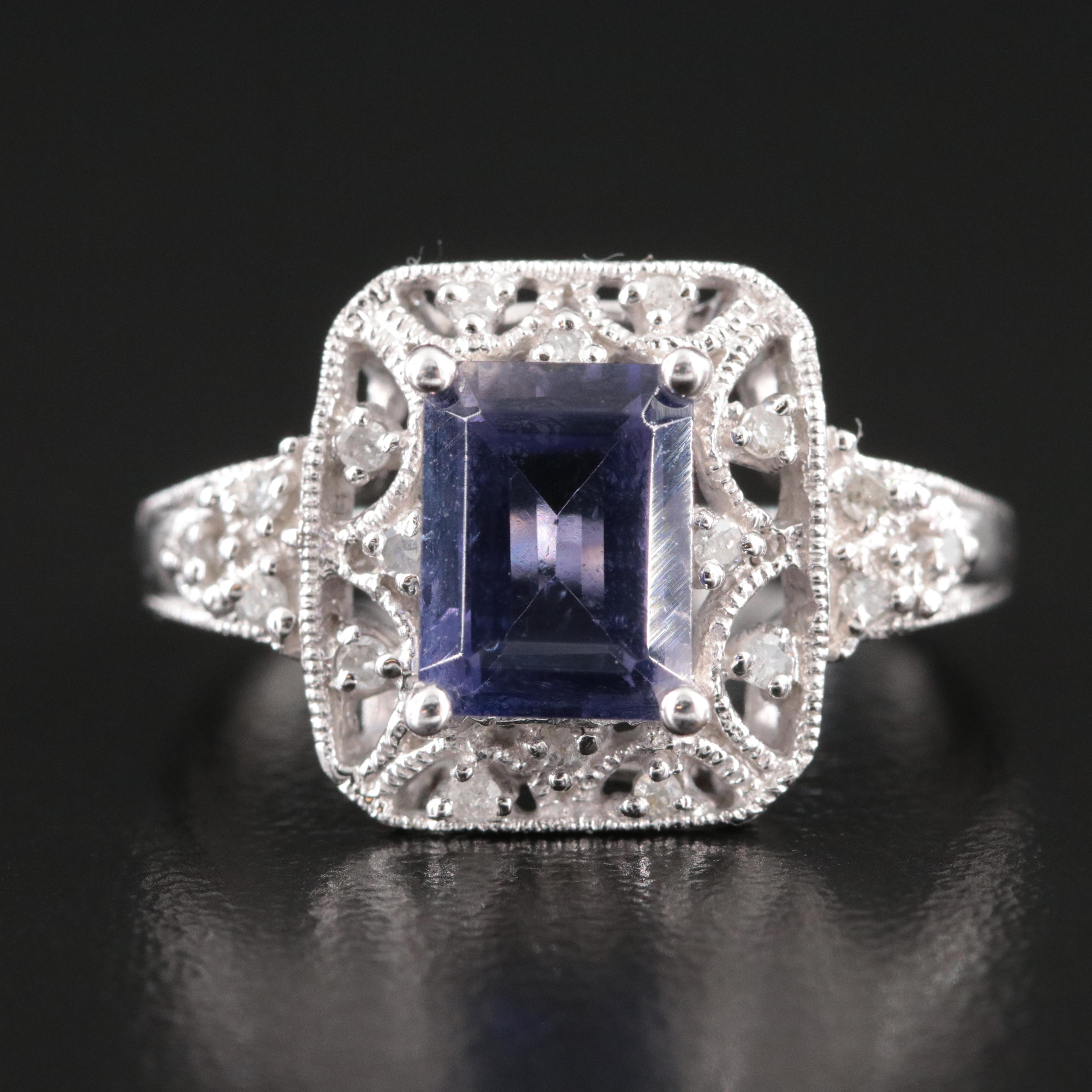 10K Iolite and Diamond Ring