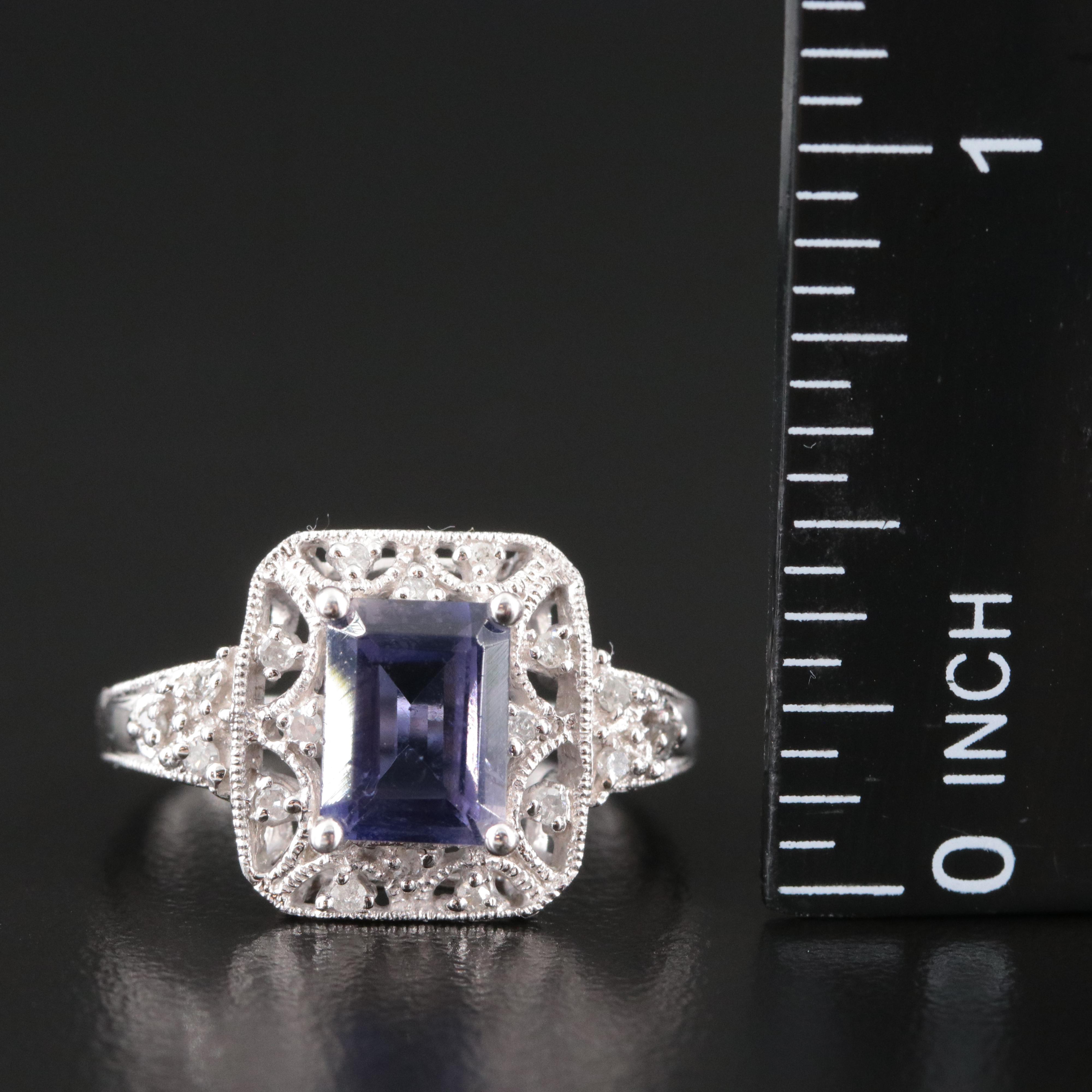 10K Iolite and Diamond Ring