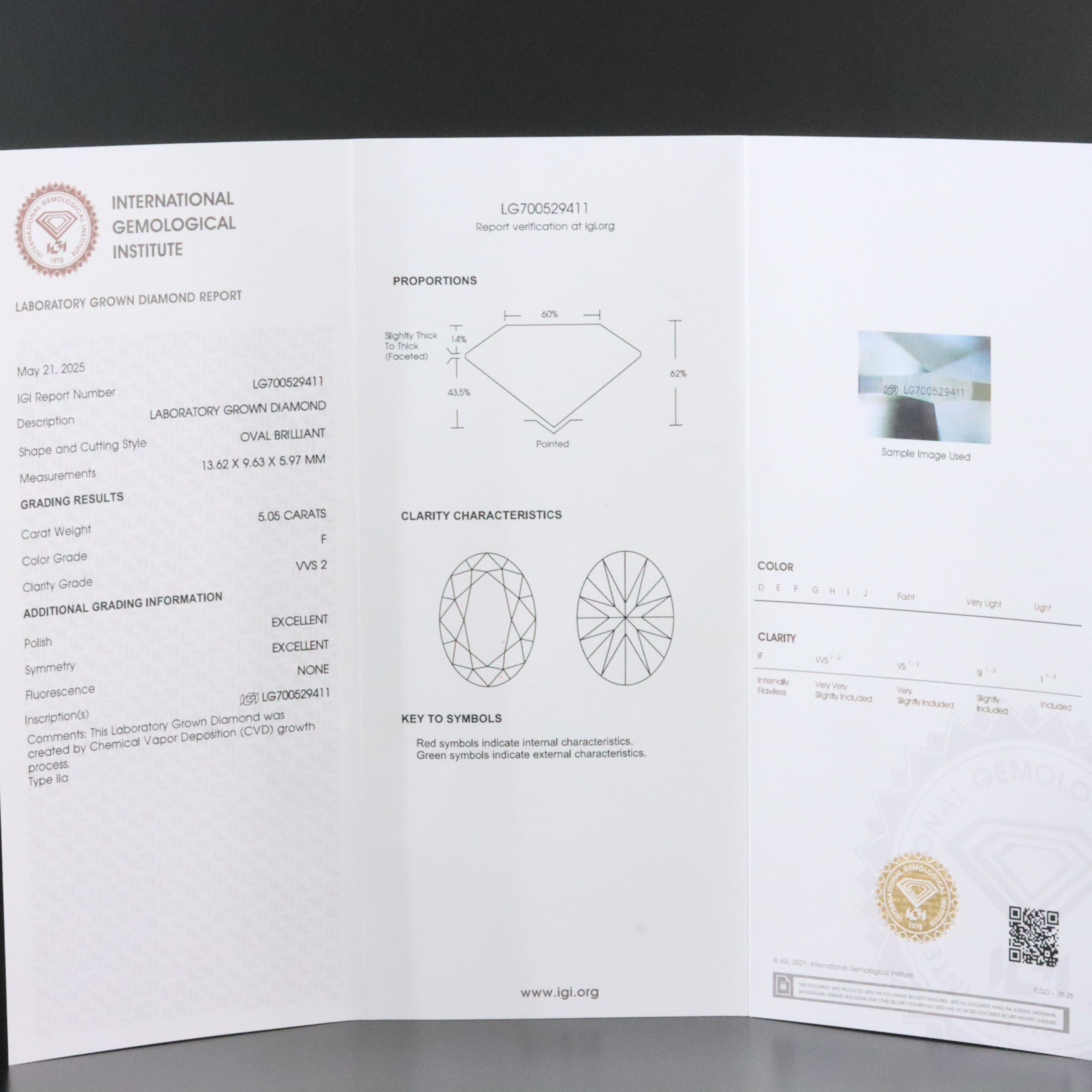 14K 5.05 CT Lab Grown Diamond Solitaire Ring with IGI Report