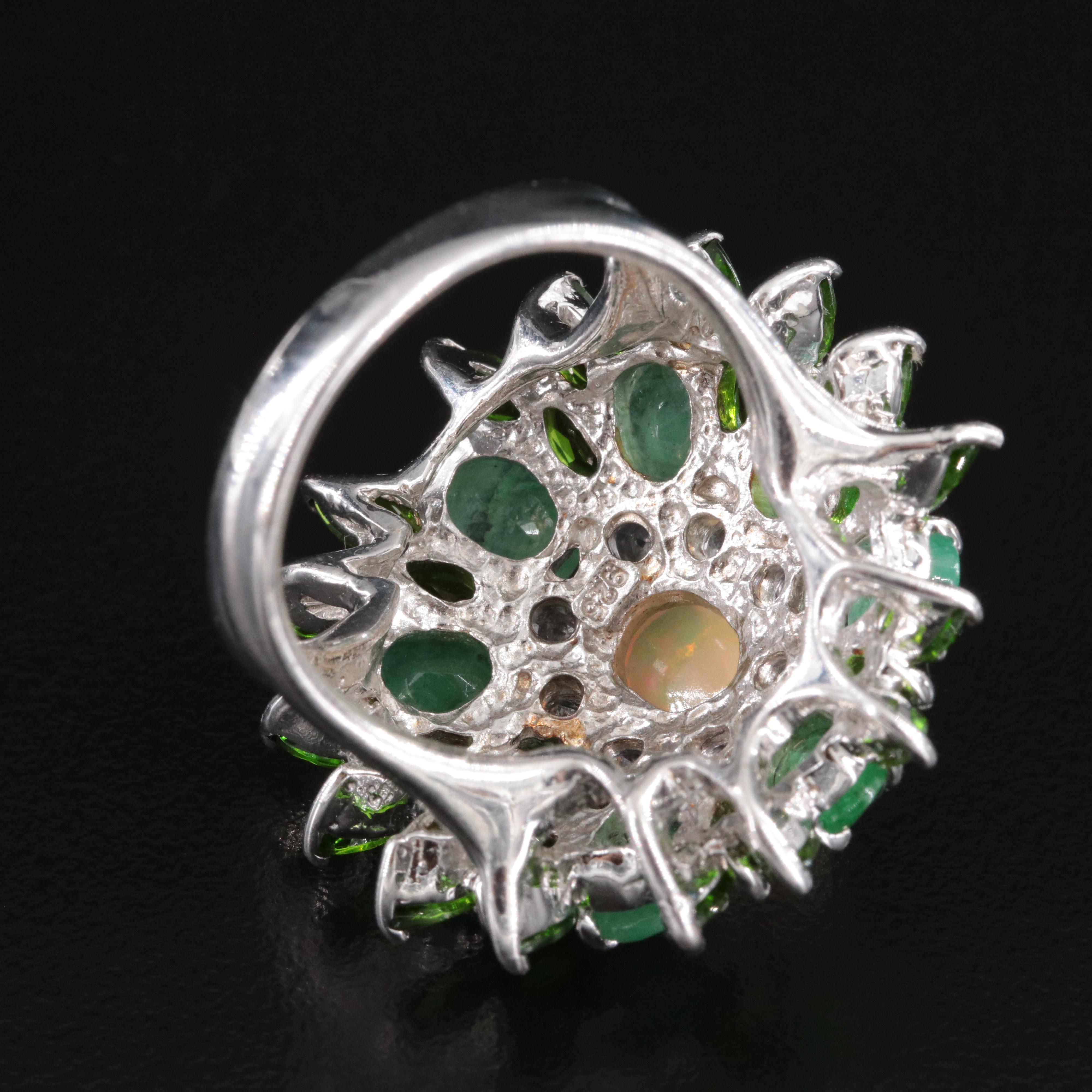 Sterling Opal, Emerald and Tanzanite Ring