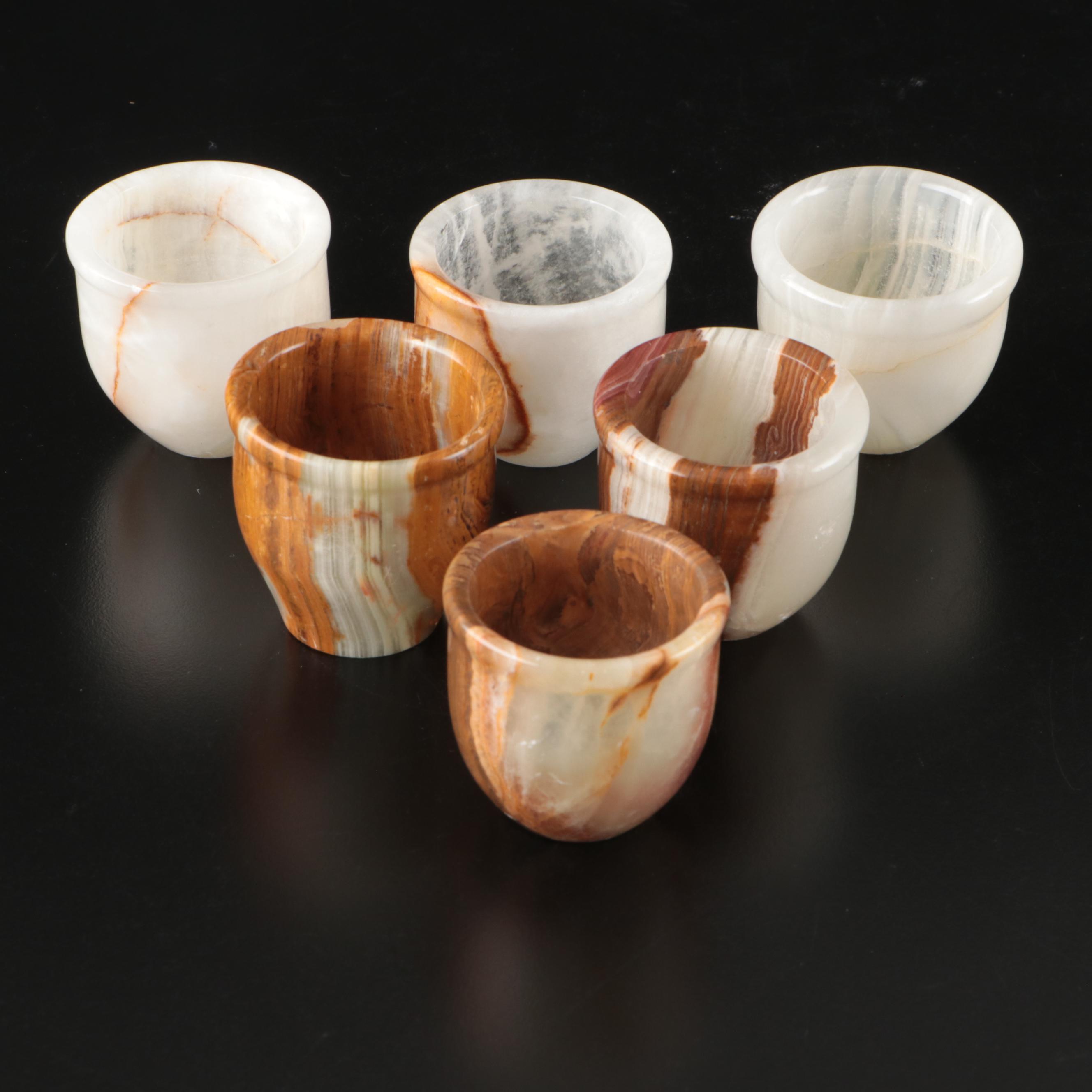 Middle Eastern Turned Onyx Dallah with Cups and Goblets