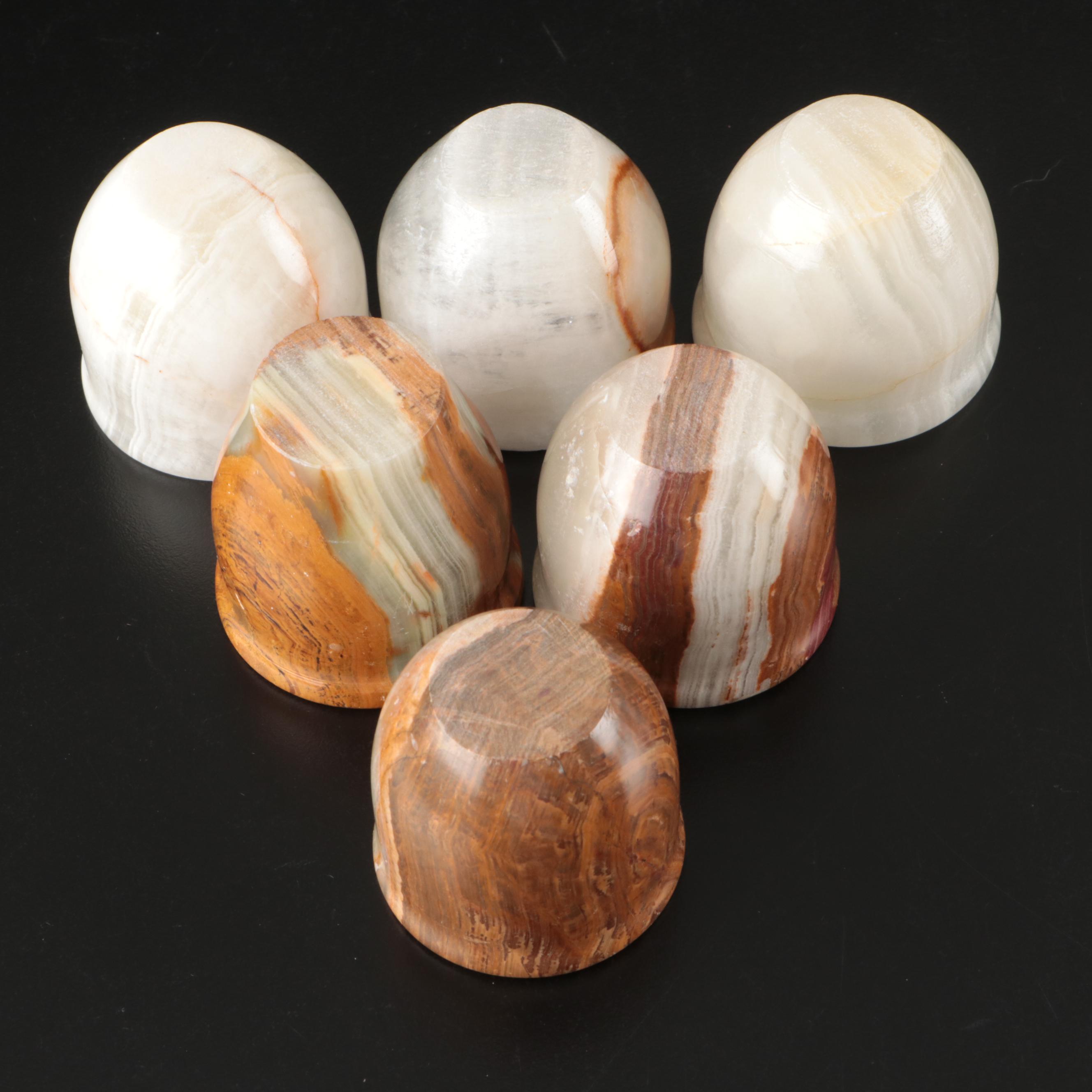 Middle Eastern Turned Onyx Dallah with Cups and Goblets