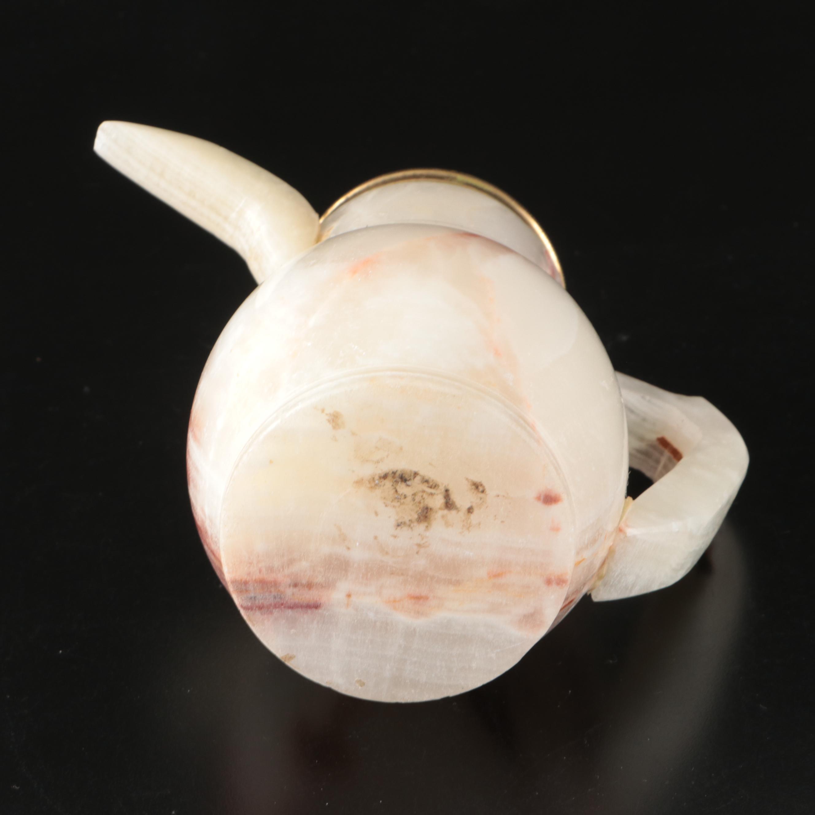 Middle Eastern Turned Onyx Dallah with Cups and Goblets