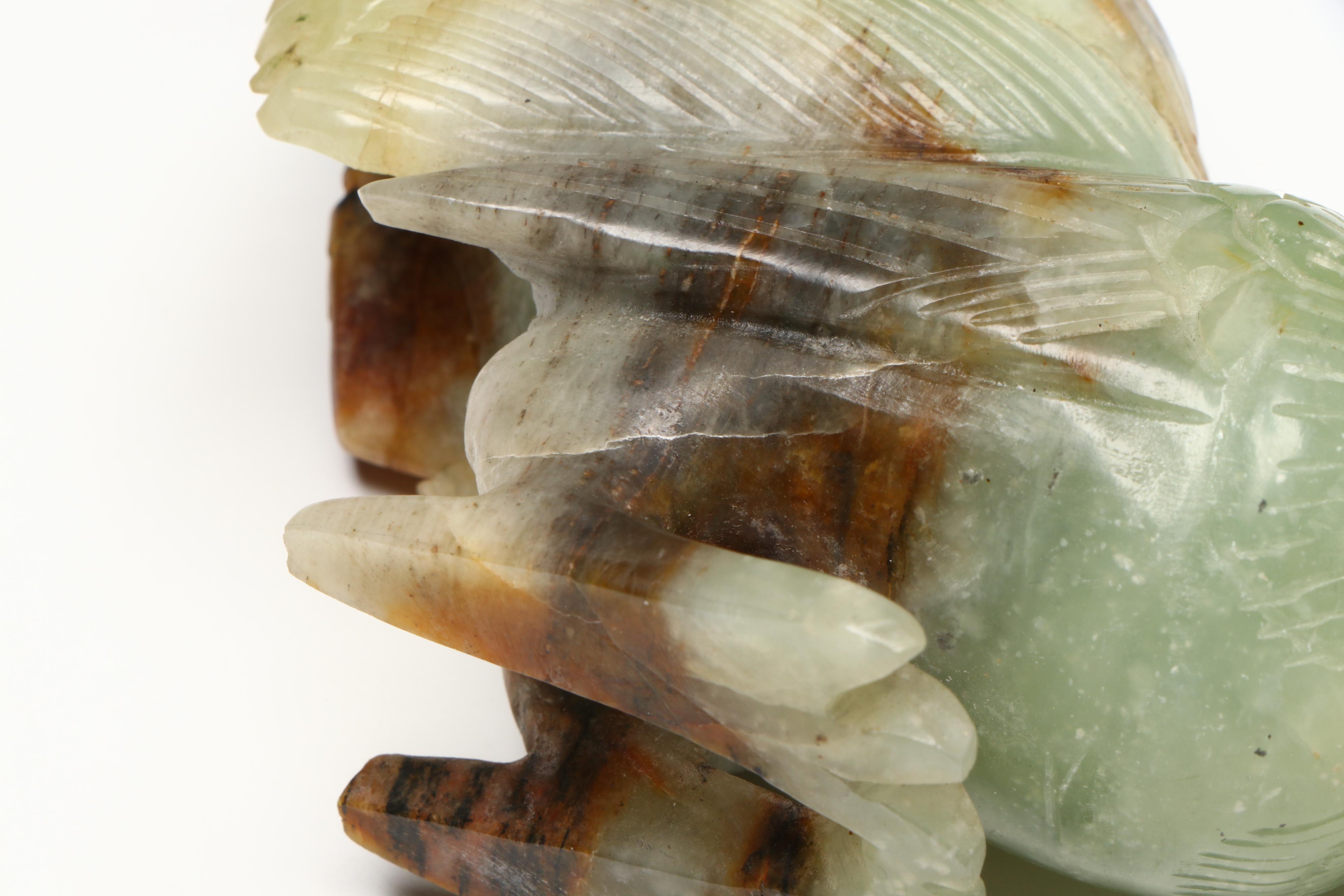 Chinese Carved Serpentine Rooster with Glass and Stone Onlay Plate