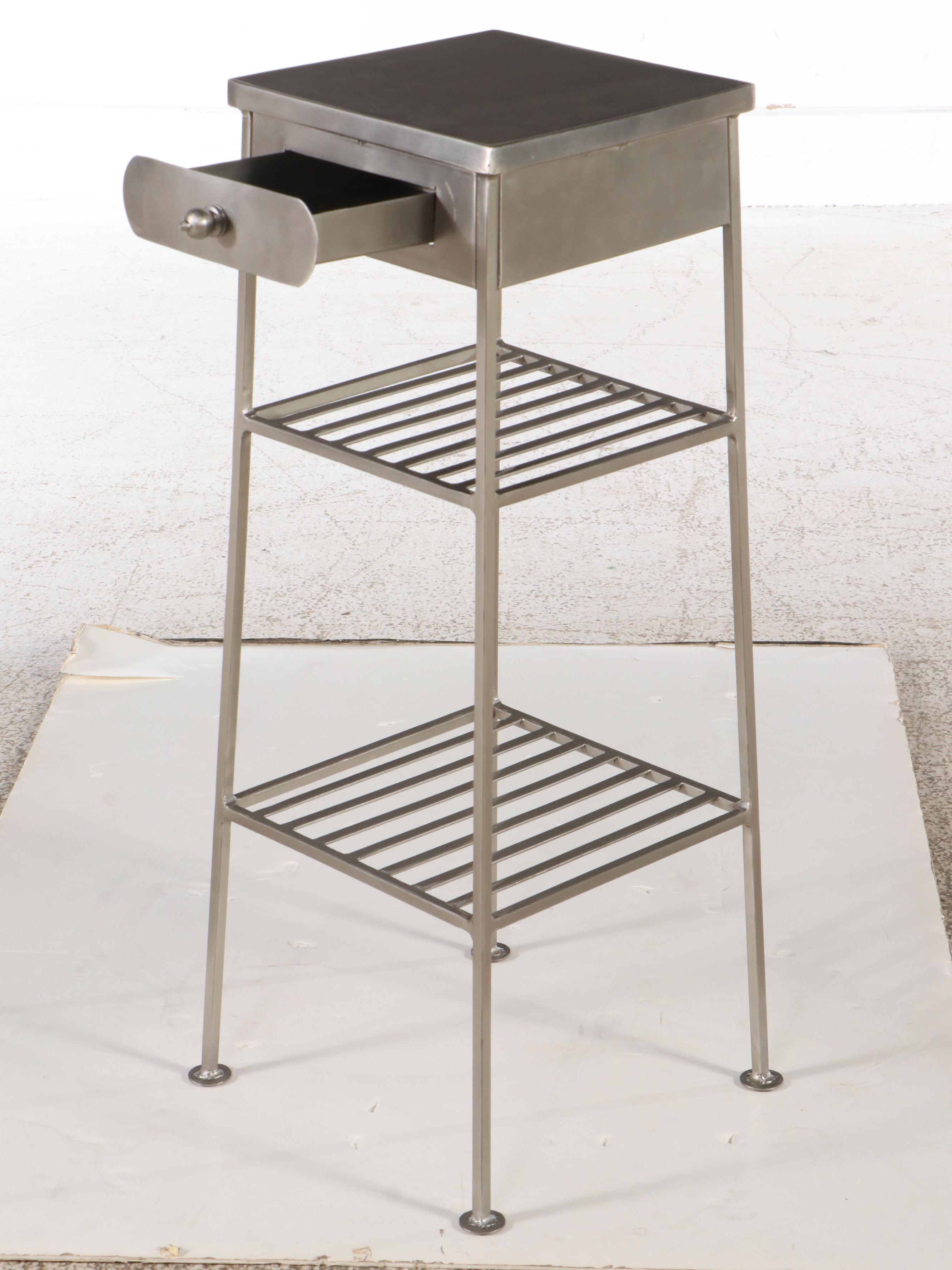 Industrial Style Single Drawer Metal Stand with Stretcher Shelves