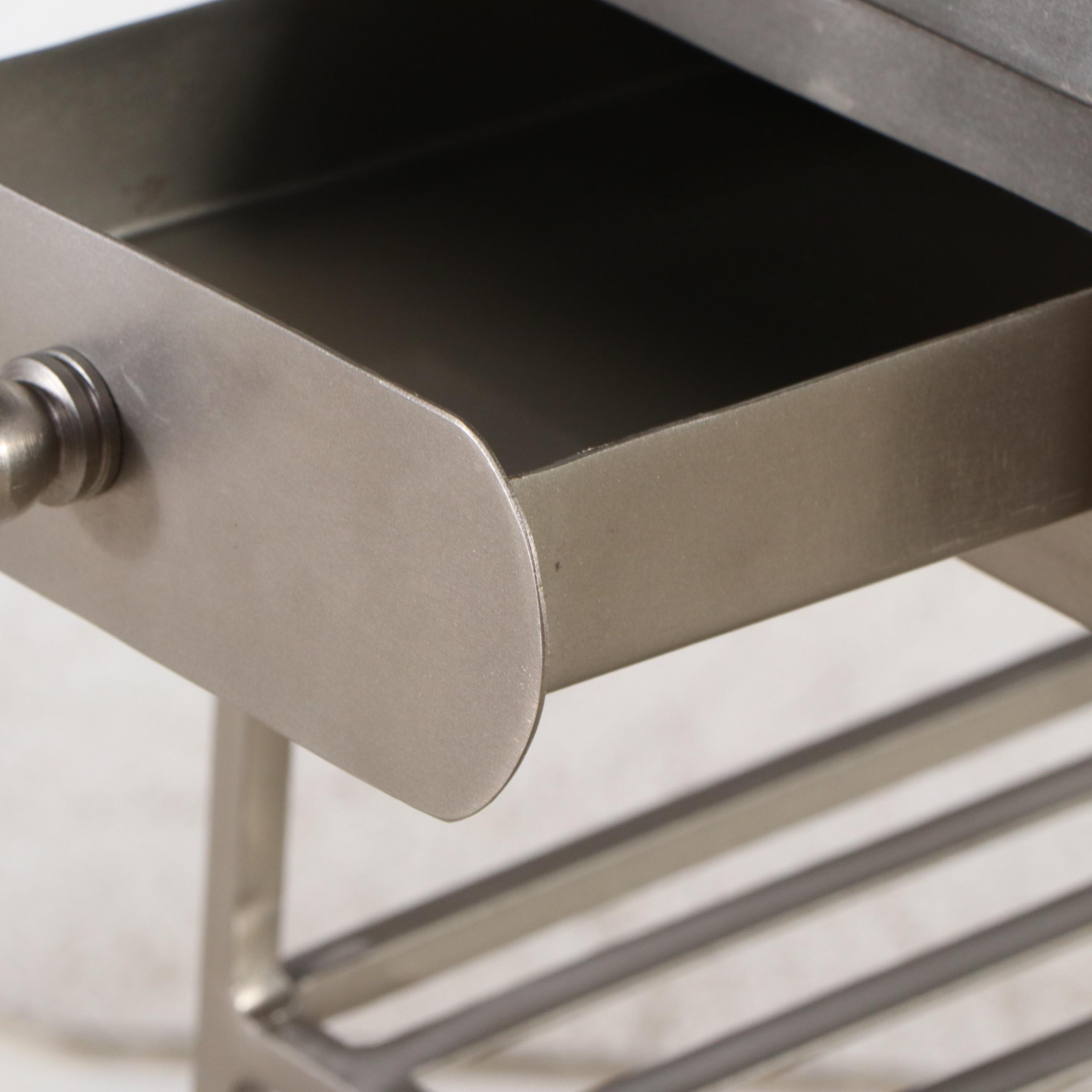 Industrial Style Single Drawer Metal Stand with Stretcher Shelves