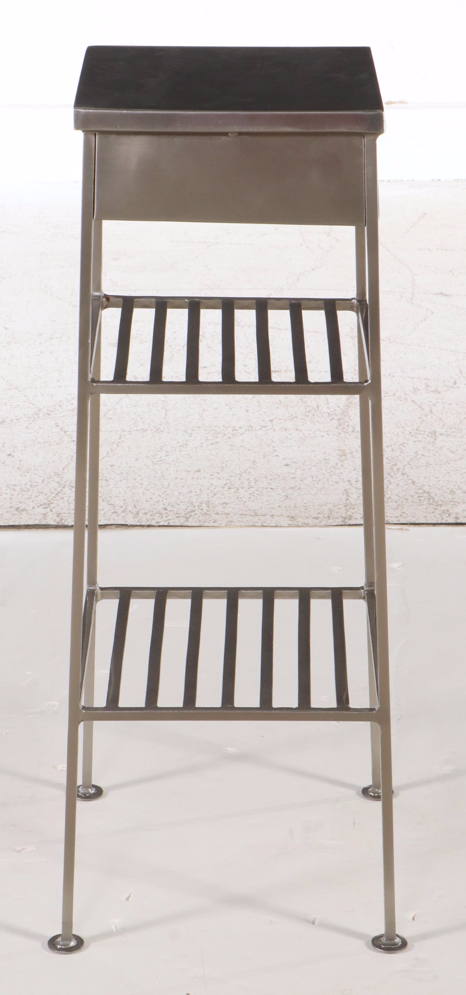 Industrial Style Single Drawer Metal Stand with Stretcher Shelves