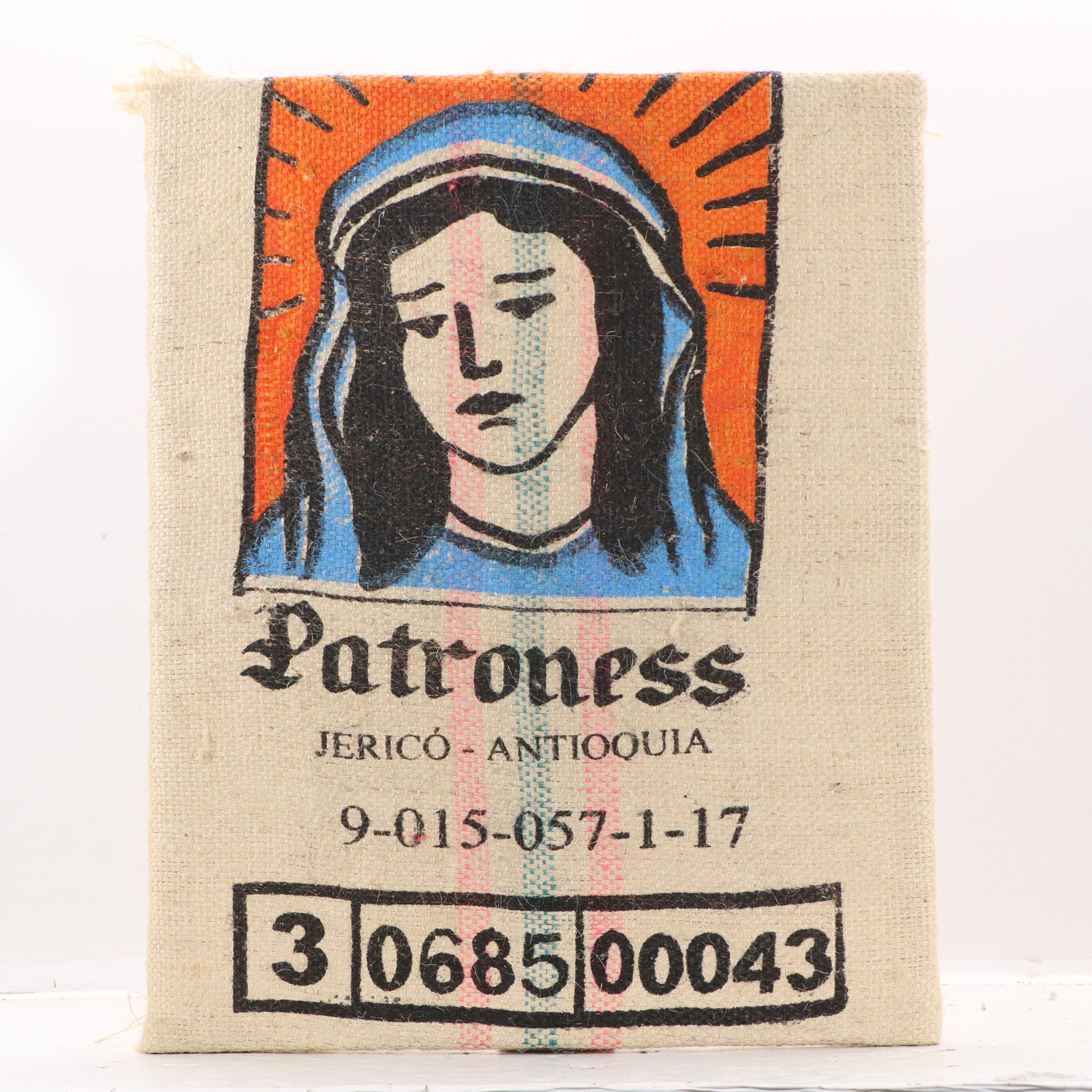 Patroness Coffee Jute Bag Stretched on Canvas