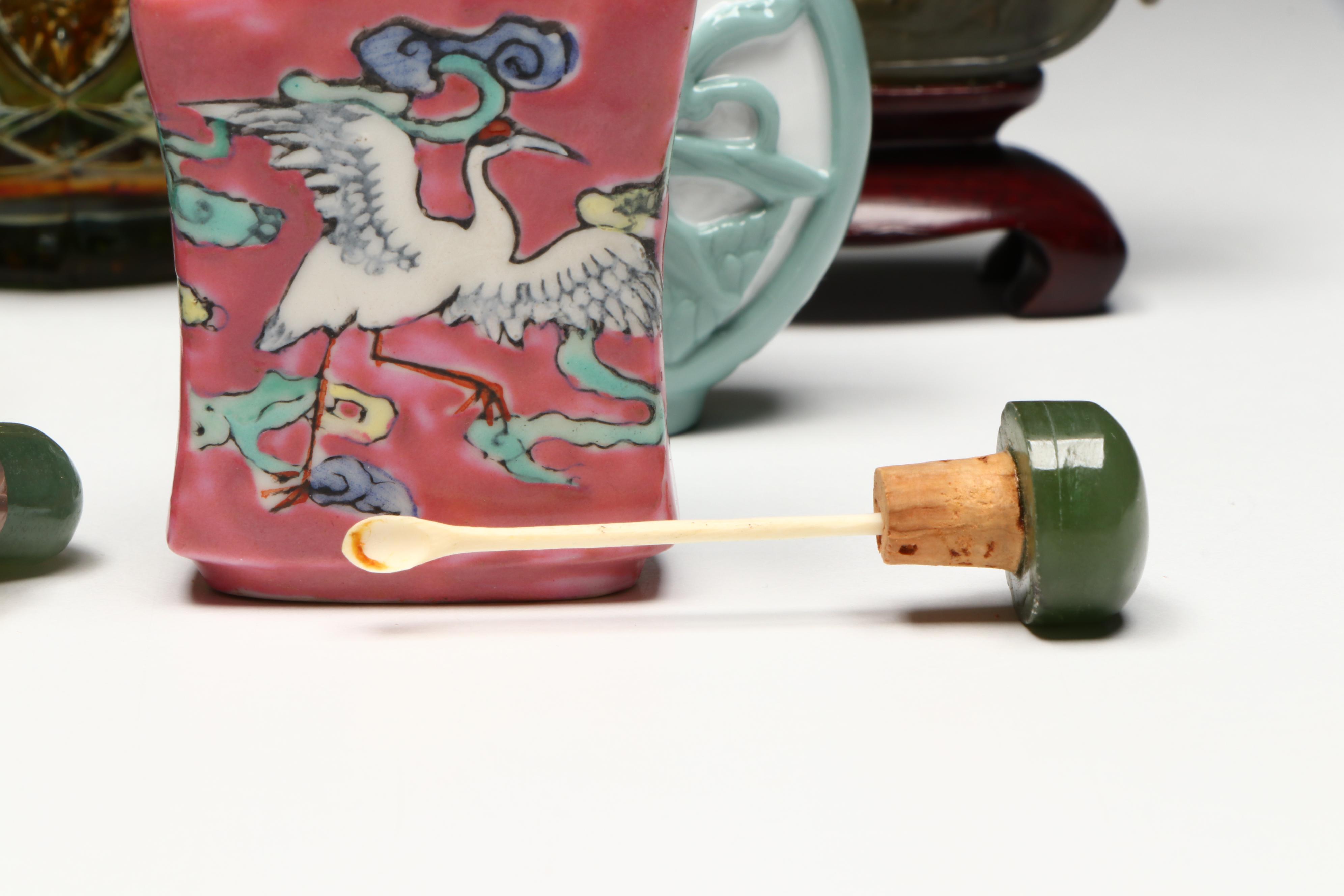 Chinese Snuff Bottle Collection with Northwood Memphis Carnival Glass Cup