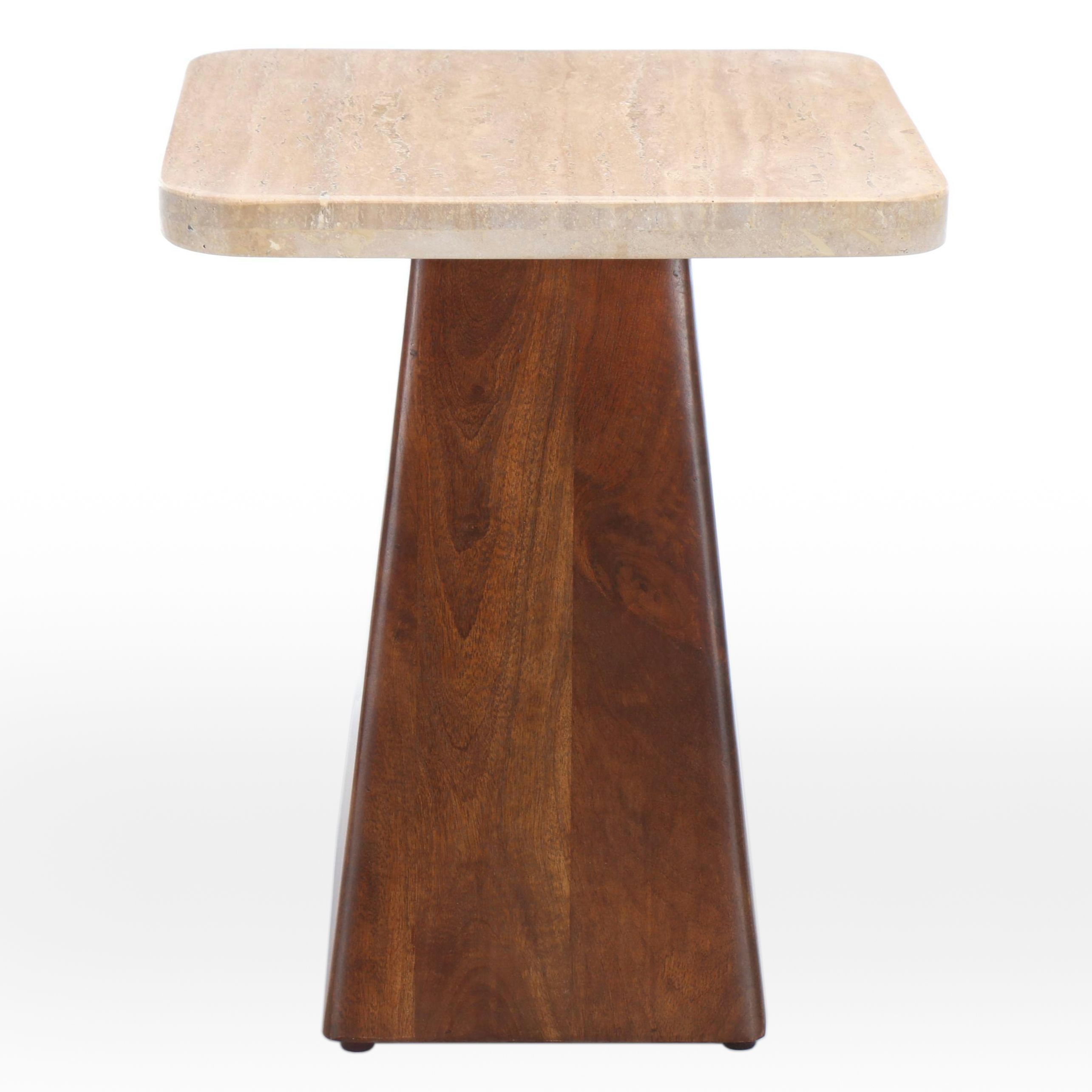 Contemporary Style Travertine Top Pedestal Table on Wooden Base