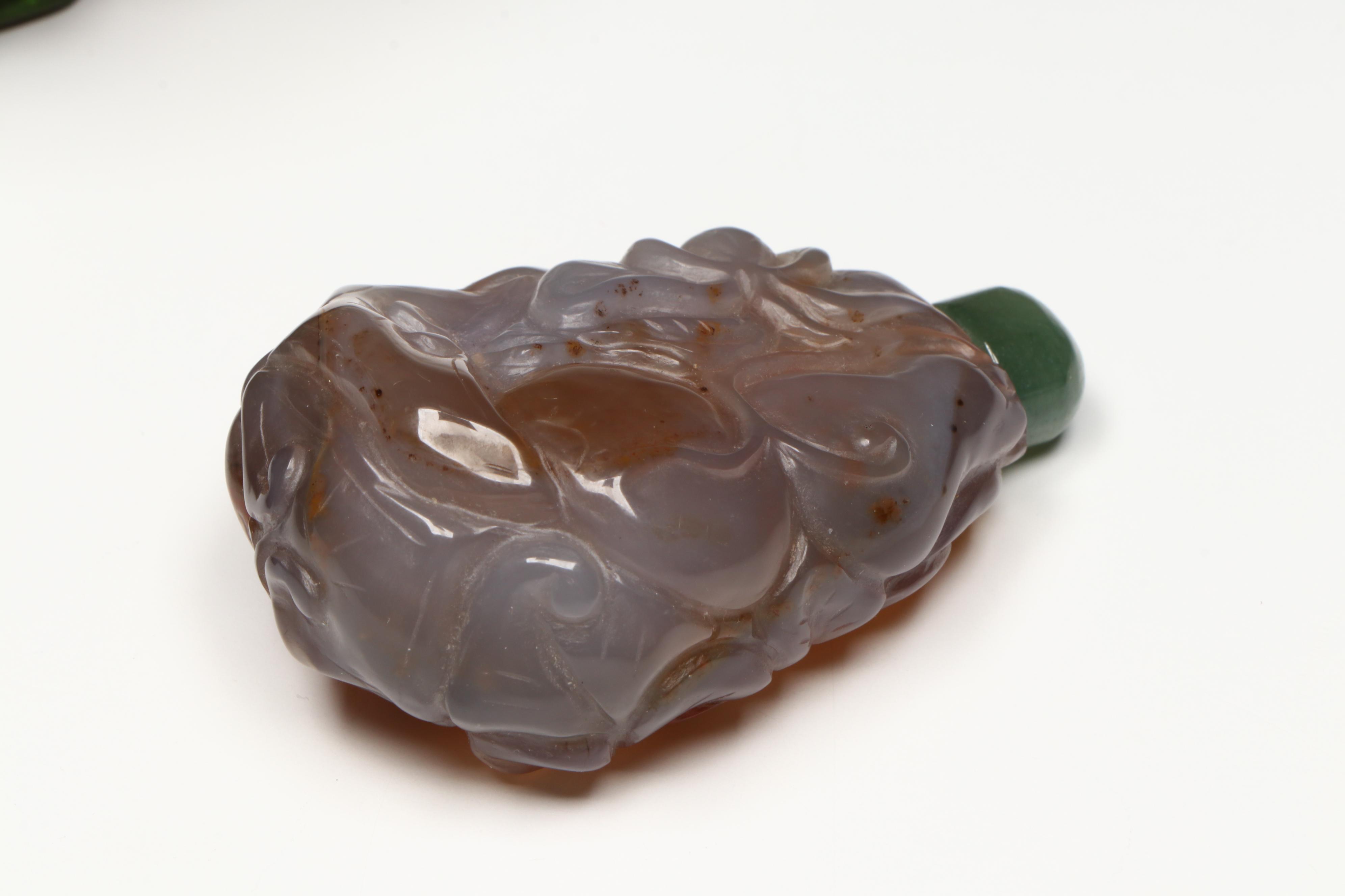 Chinese Snuff Bottle Collection with Northwood Memphis Carnival Glass Cup