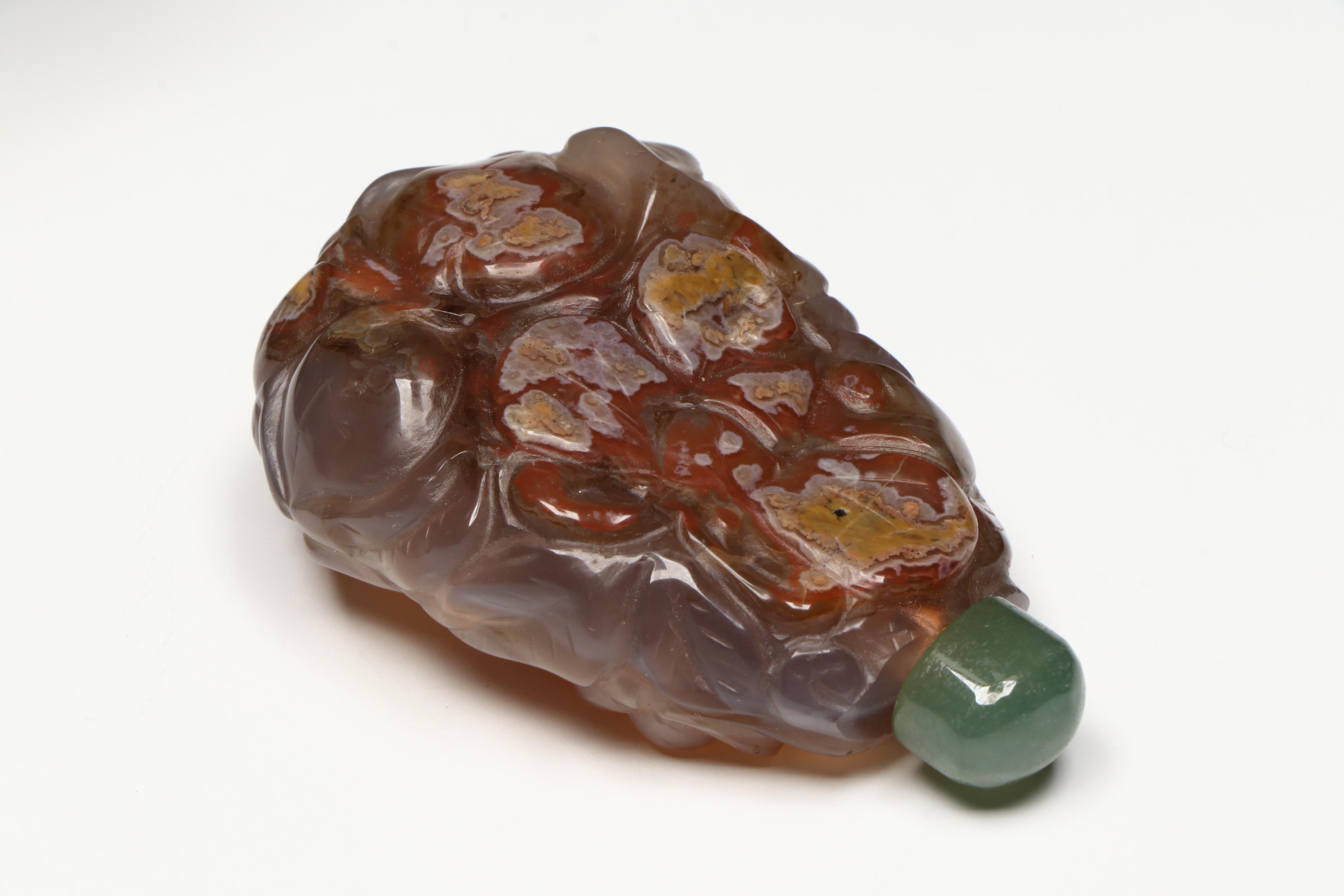 Chinese Snuff Bottle Collection with Northwood Memphis Carnival Glass Cup