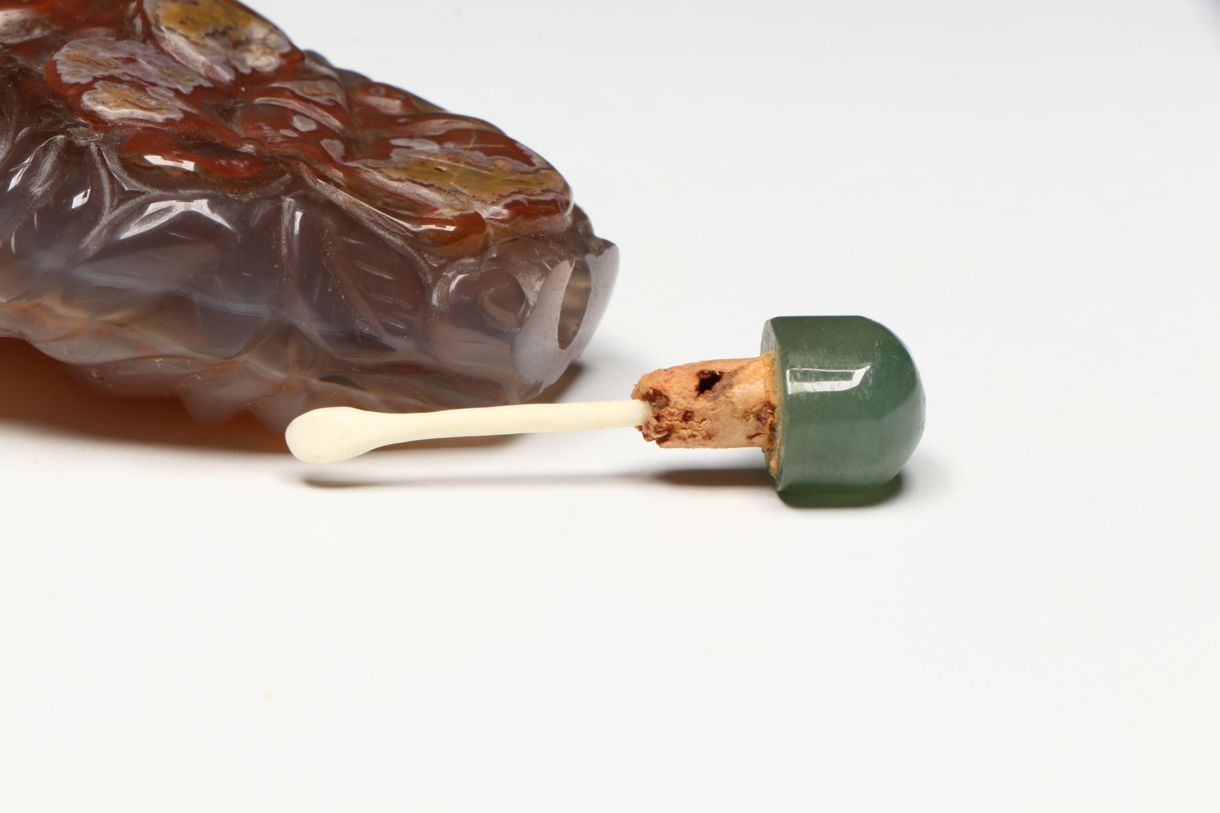 Chinese Snuff Bottle Collection with Northwood Memphis Carnival Glass Cup