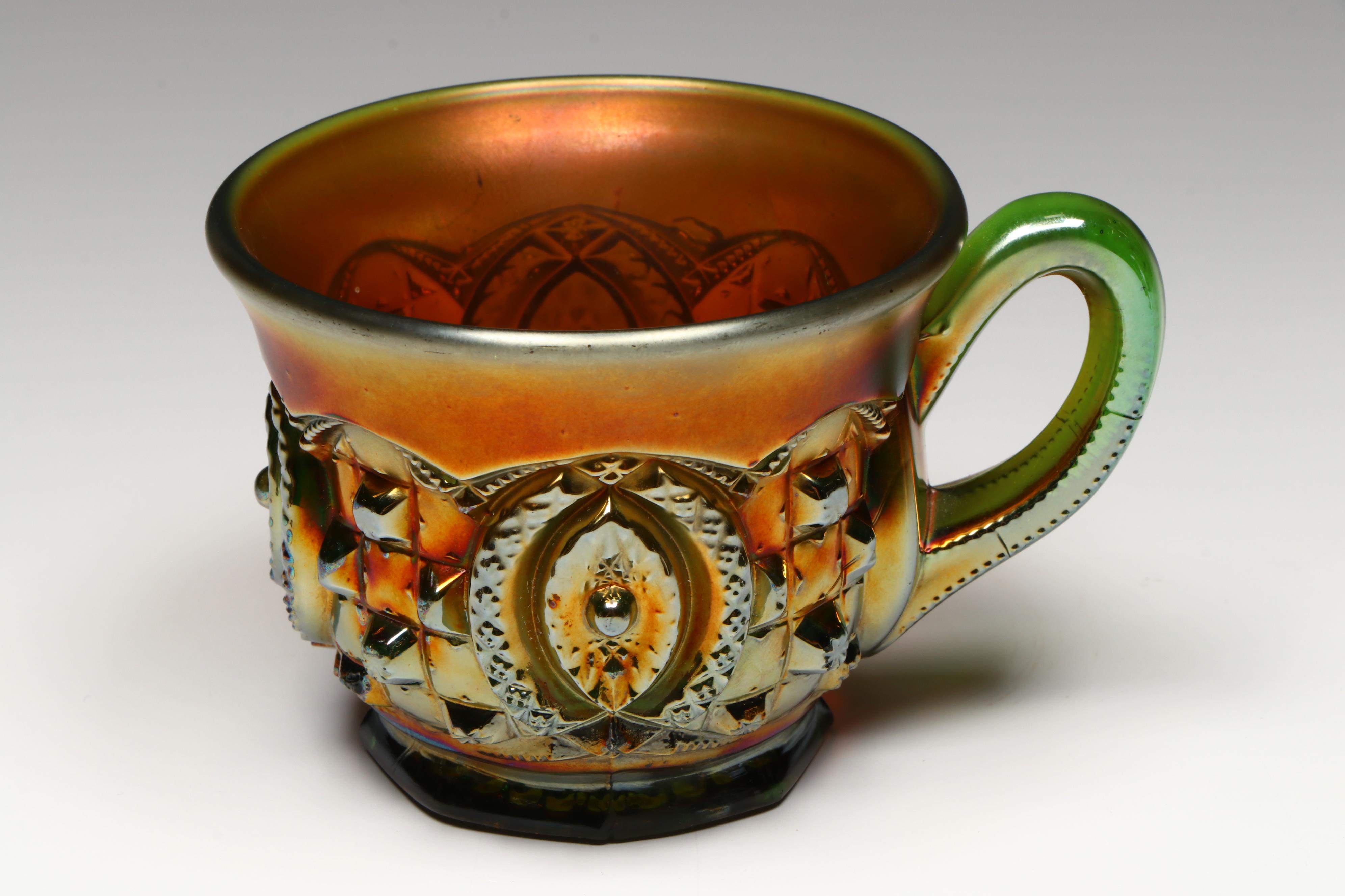 Chinese Snuff Bottle Collection with Northwood Memphis Carnival Glass Cup