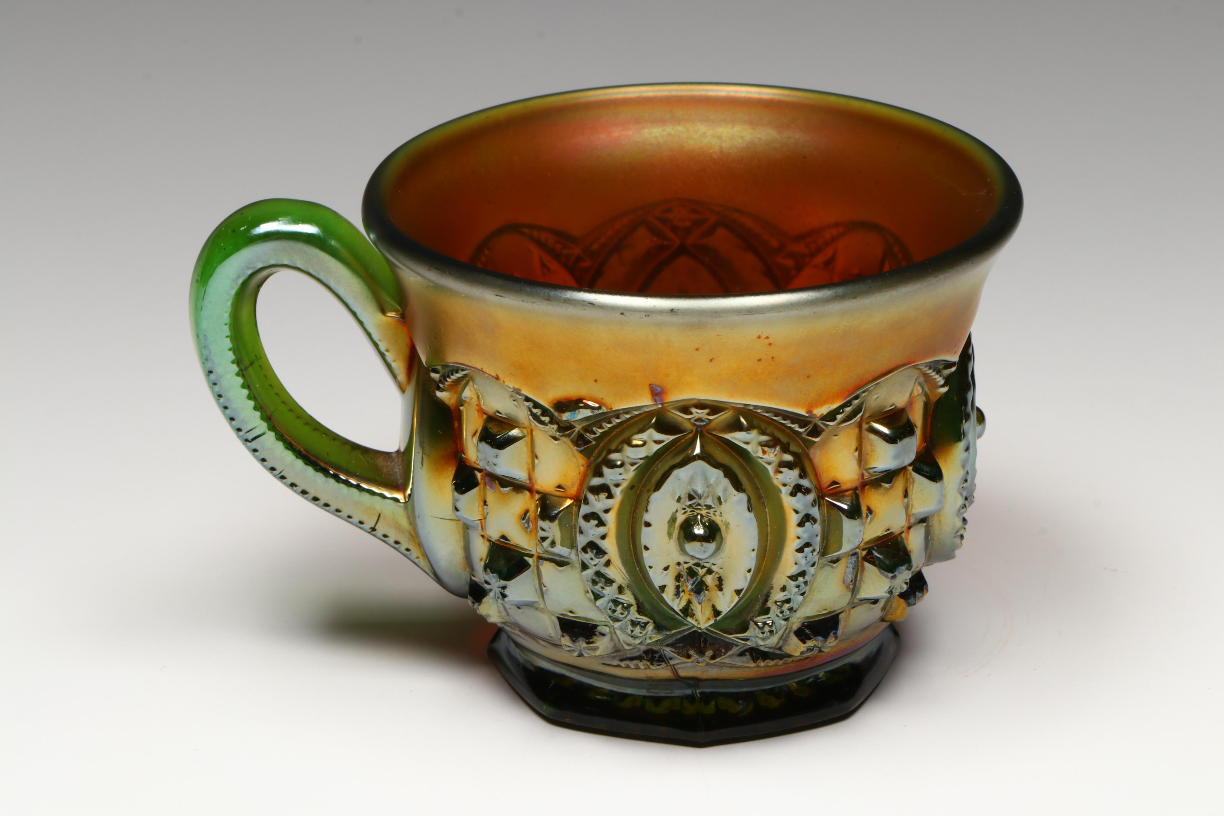 Chinese Snuff Bottle Collection with Northwood Memphis Carnival Glass Cup