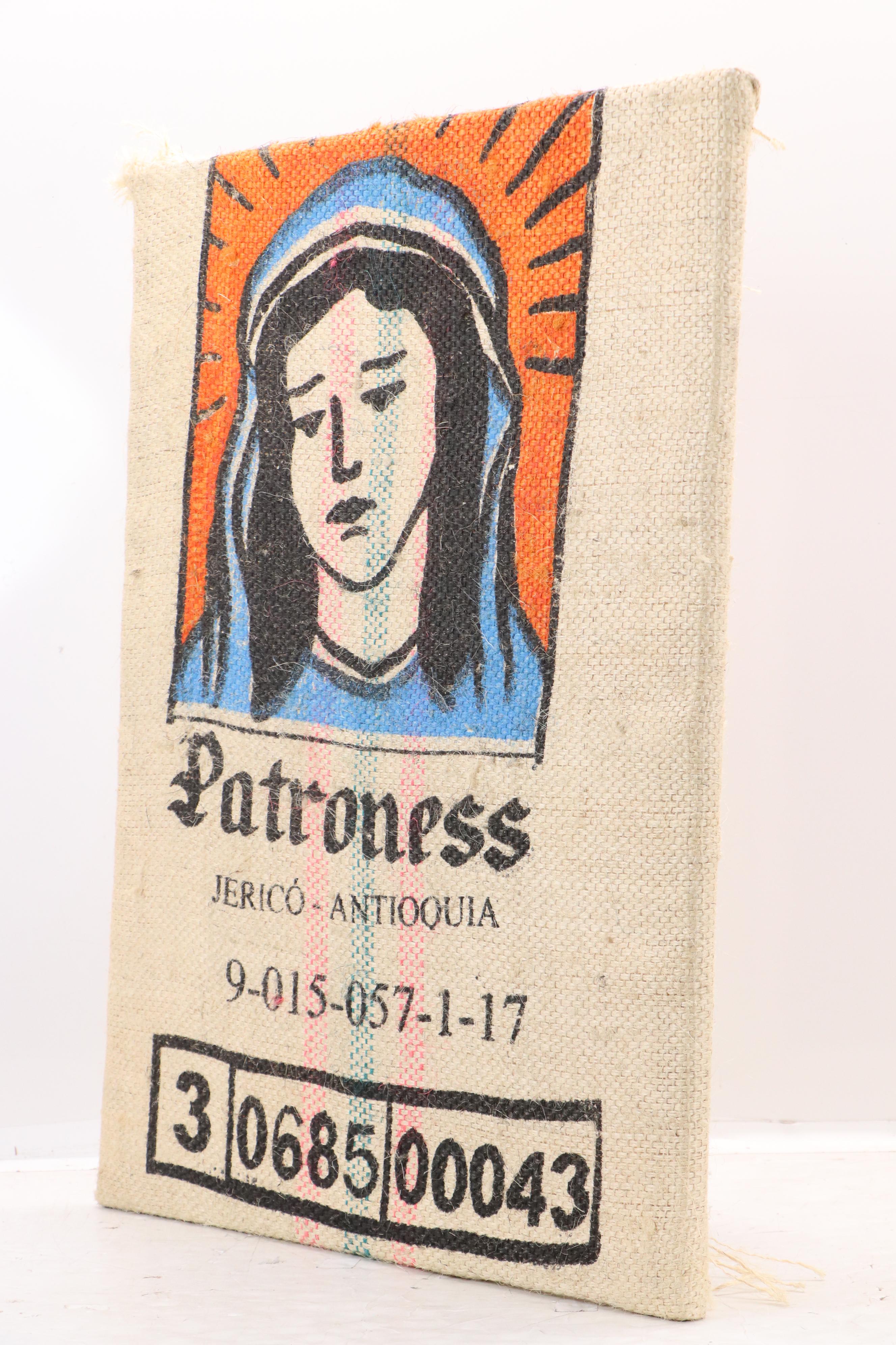 Patroness Coffee Jute Bag Stretched on Canvas