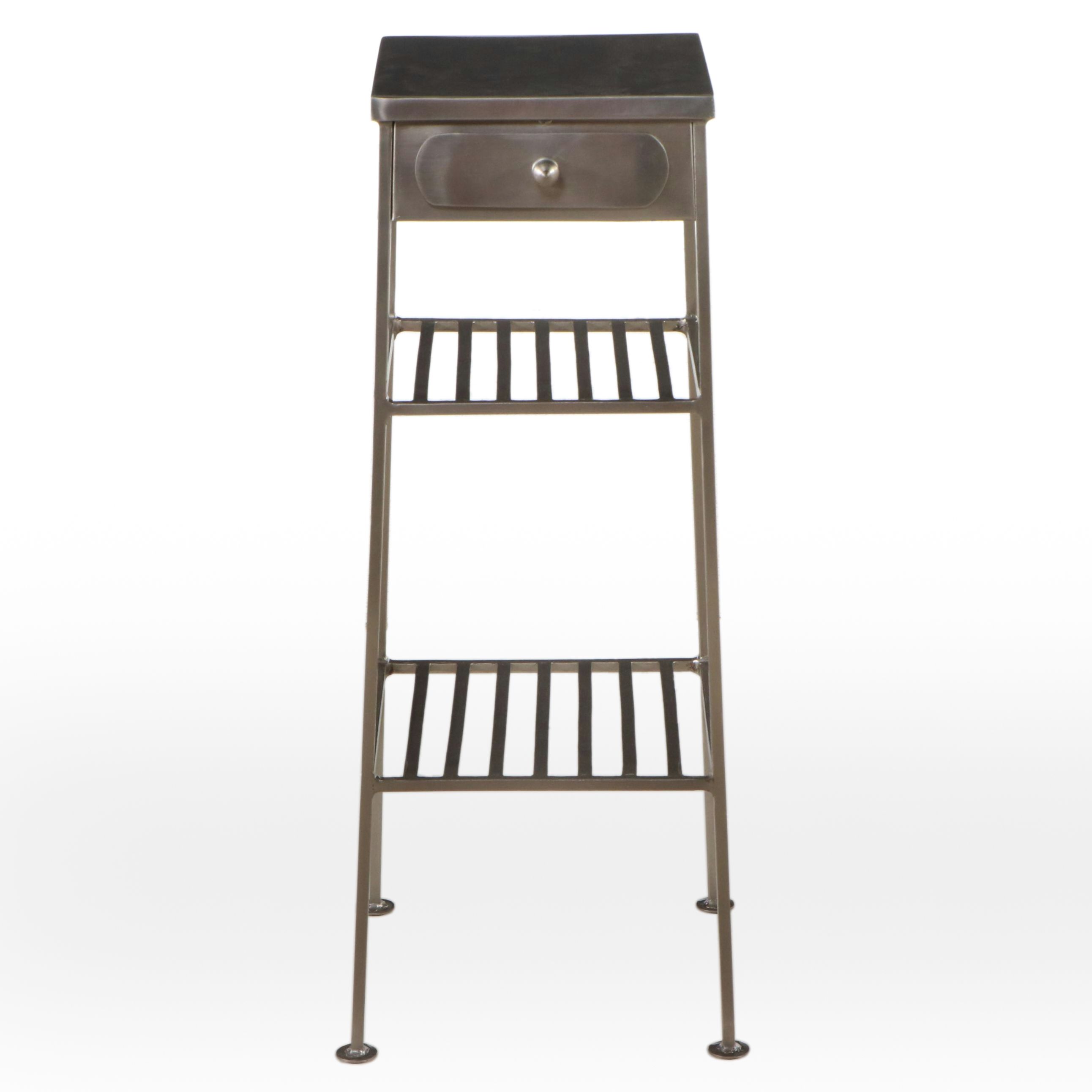 Industrial Style Single Drawer Metal Stand with Stretcher Shelves