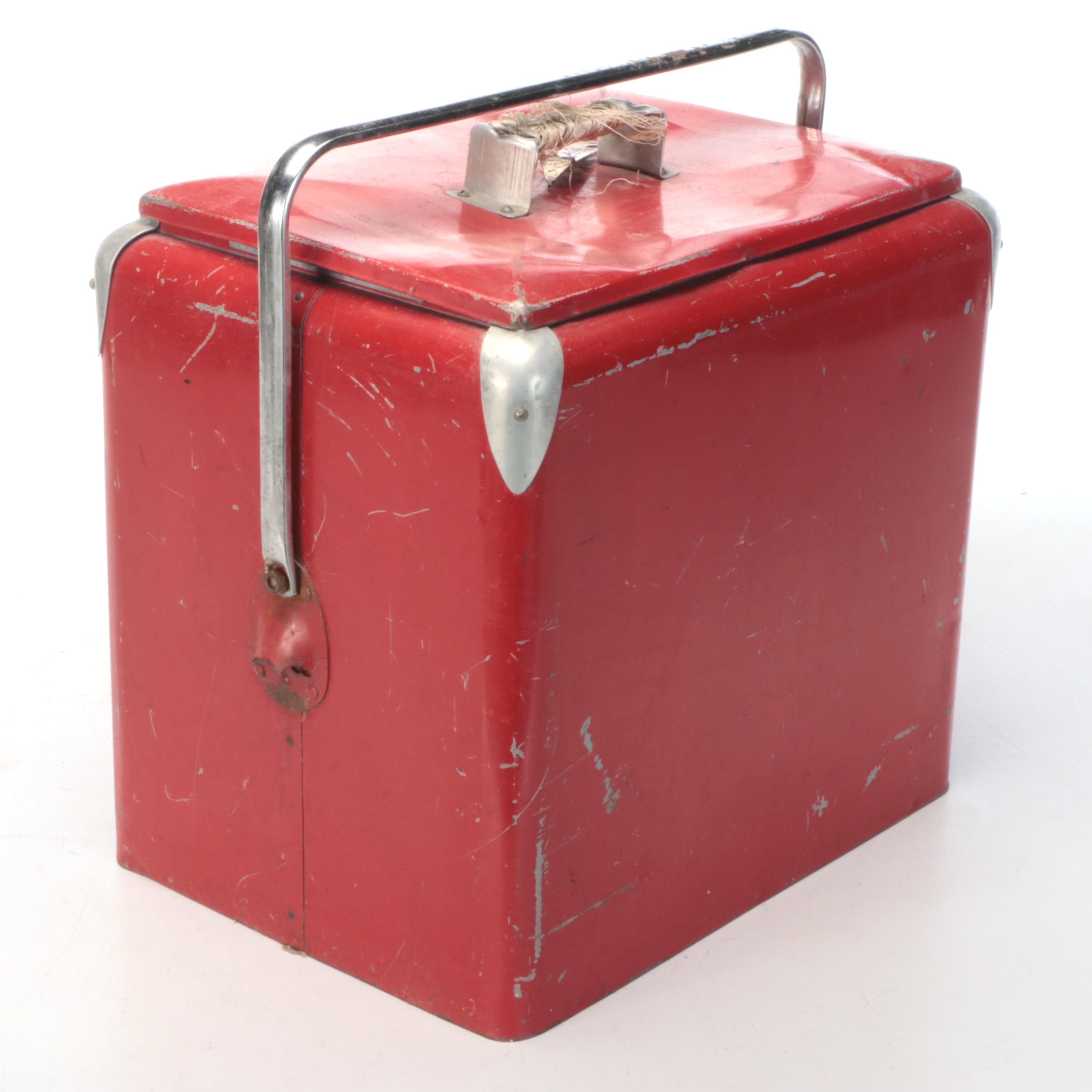 Vintage Red Metal Cooler