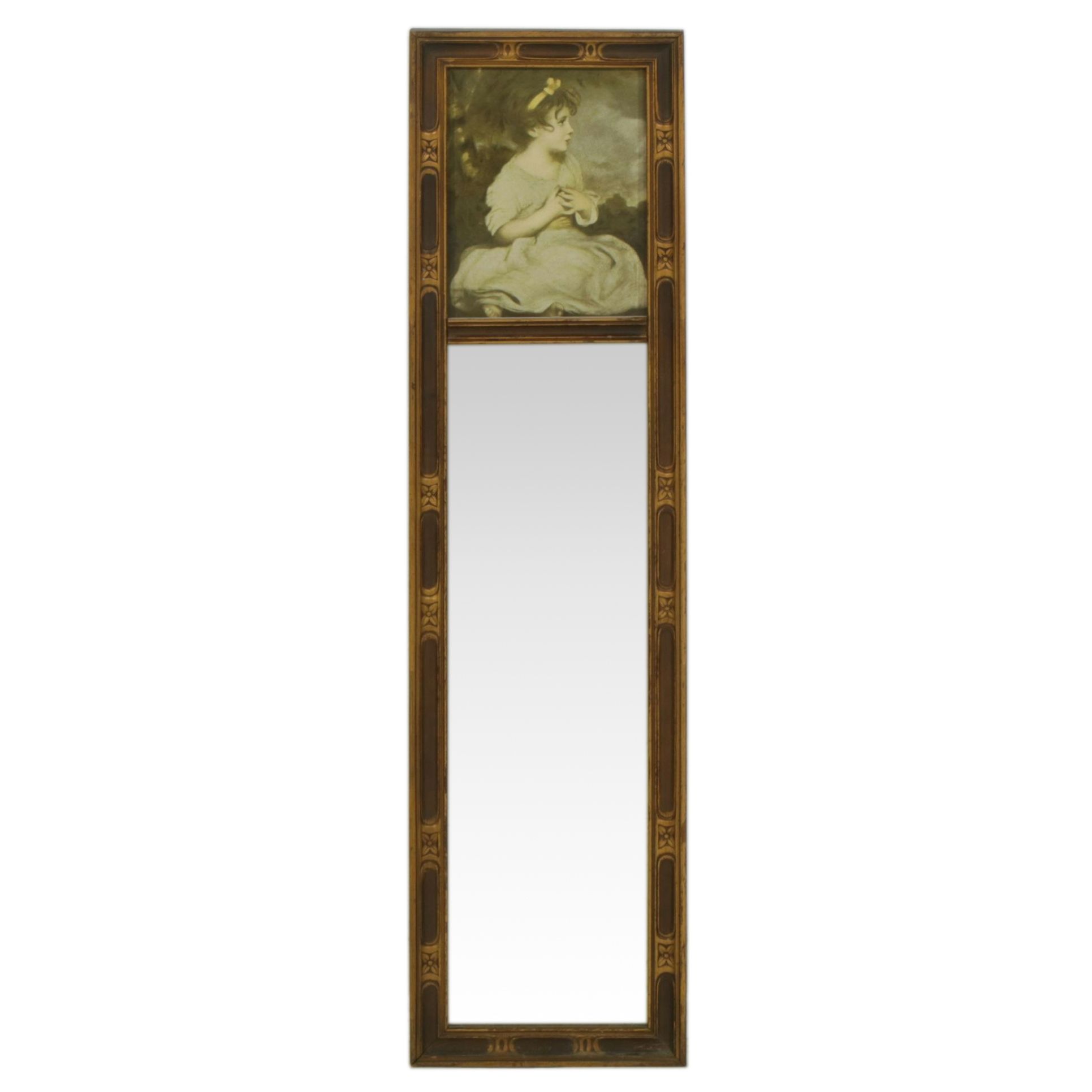 Trumeau Mirror with Offset Lithograph After J. Reynolds "The Age of Innocence"