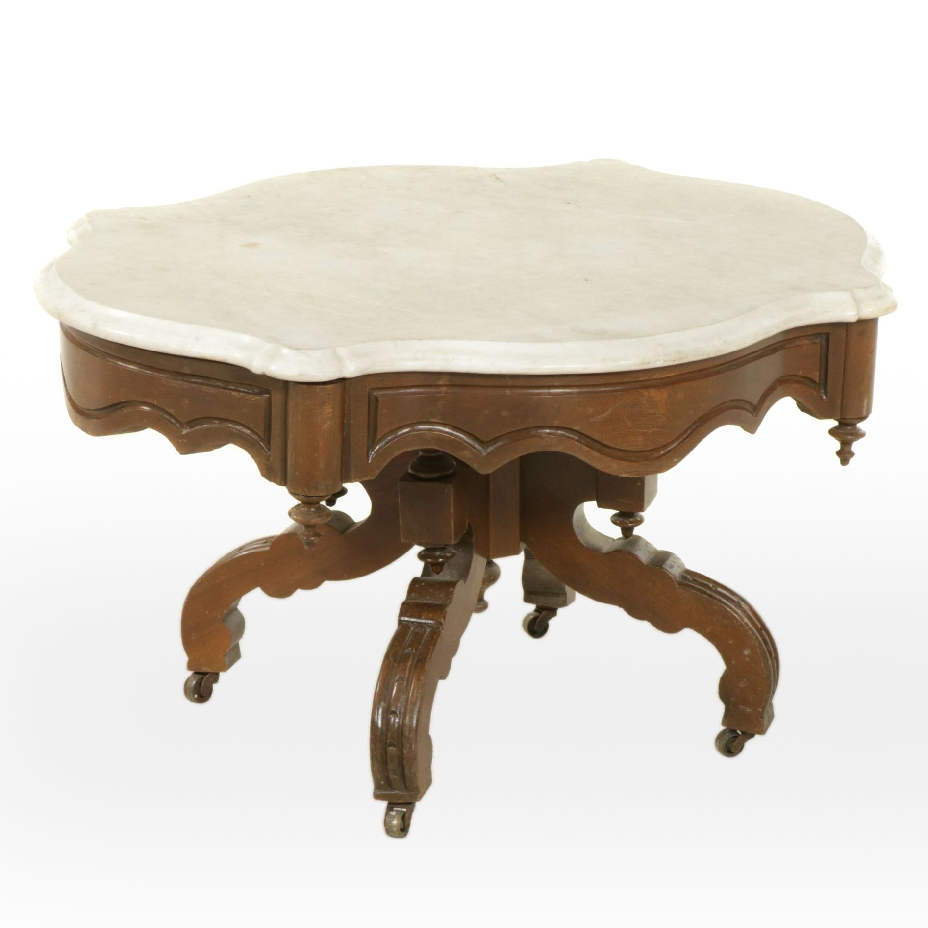 Victorian Walnut Marble-Top Coffee Table