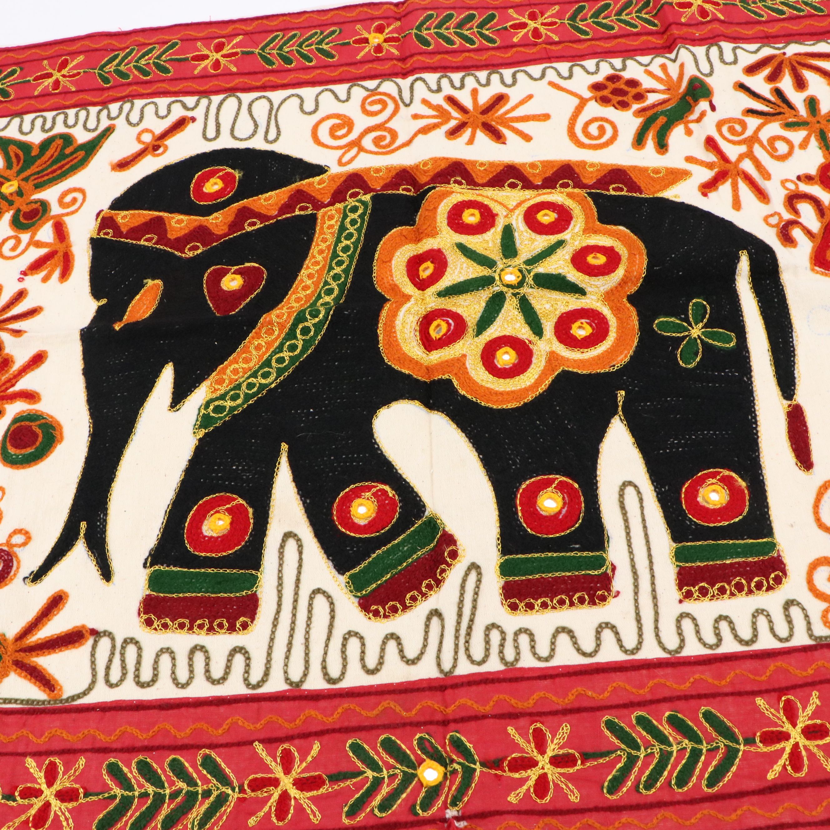 Indian Embroidered Placemat, Ornate Traditional Wedding Pouch and Elephant
