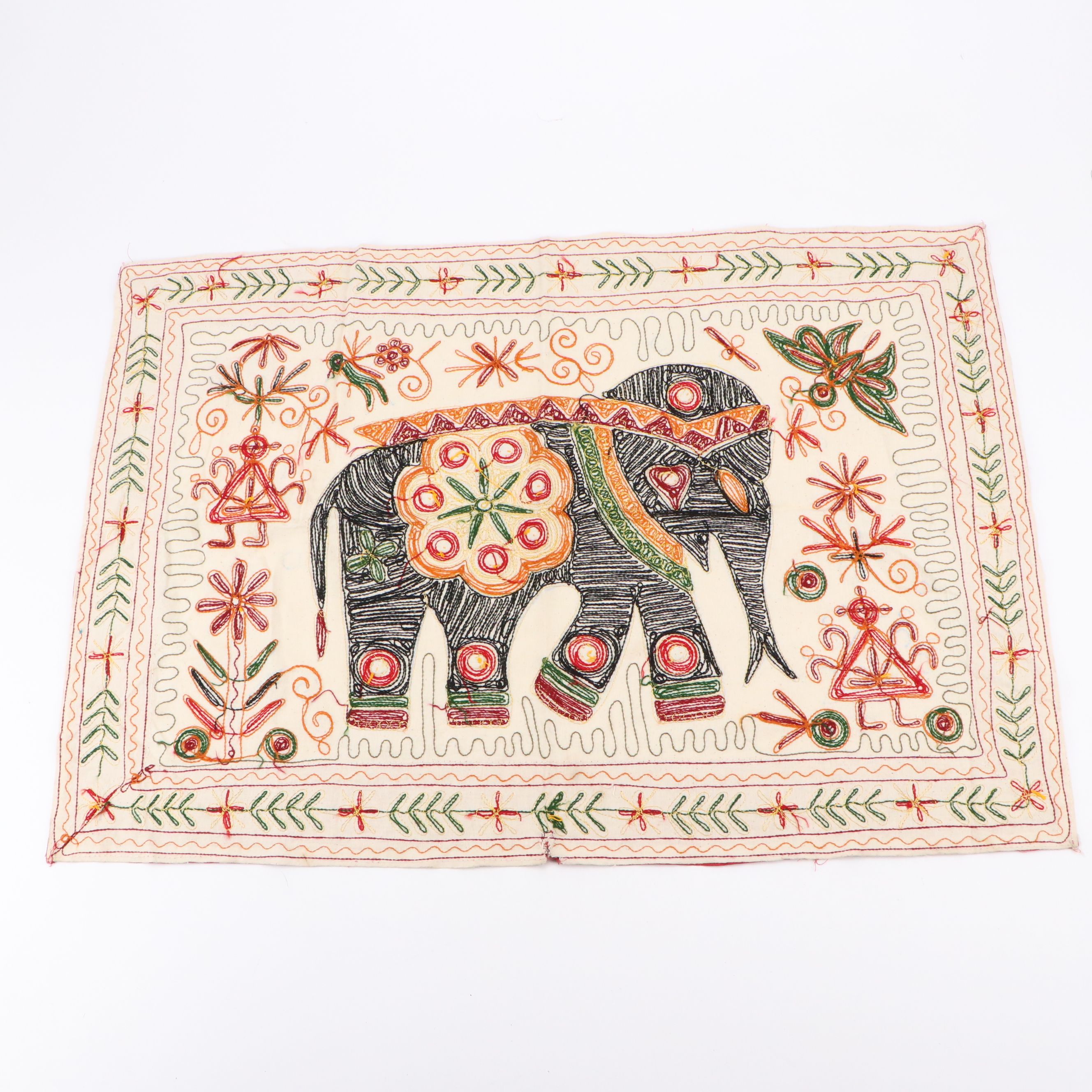 Indian Embroidered Placemat, Ornate Traditional Wedding Pouch and Elephant