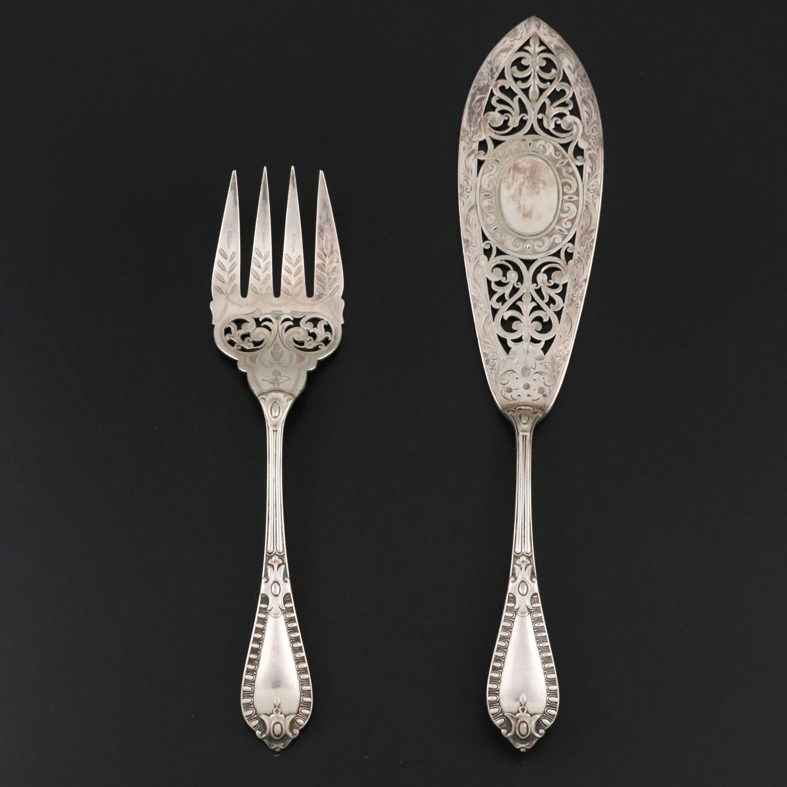 Mappin & Webb English Victorian Silver Plate Fish Server and Serving Fork