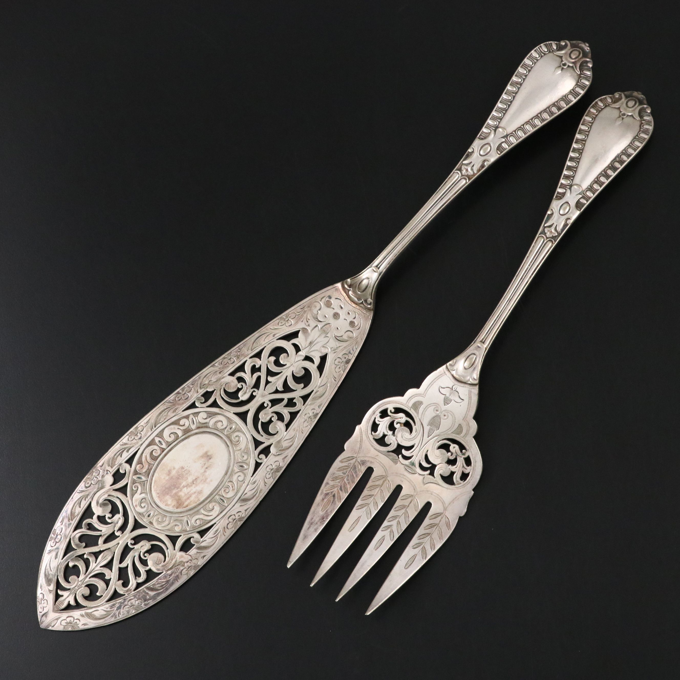 Mappin & Webb English Victorian Silver Plate Fish Server and Serving Fork