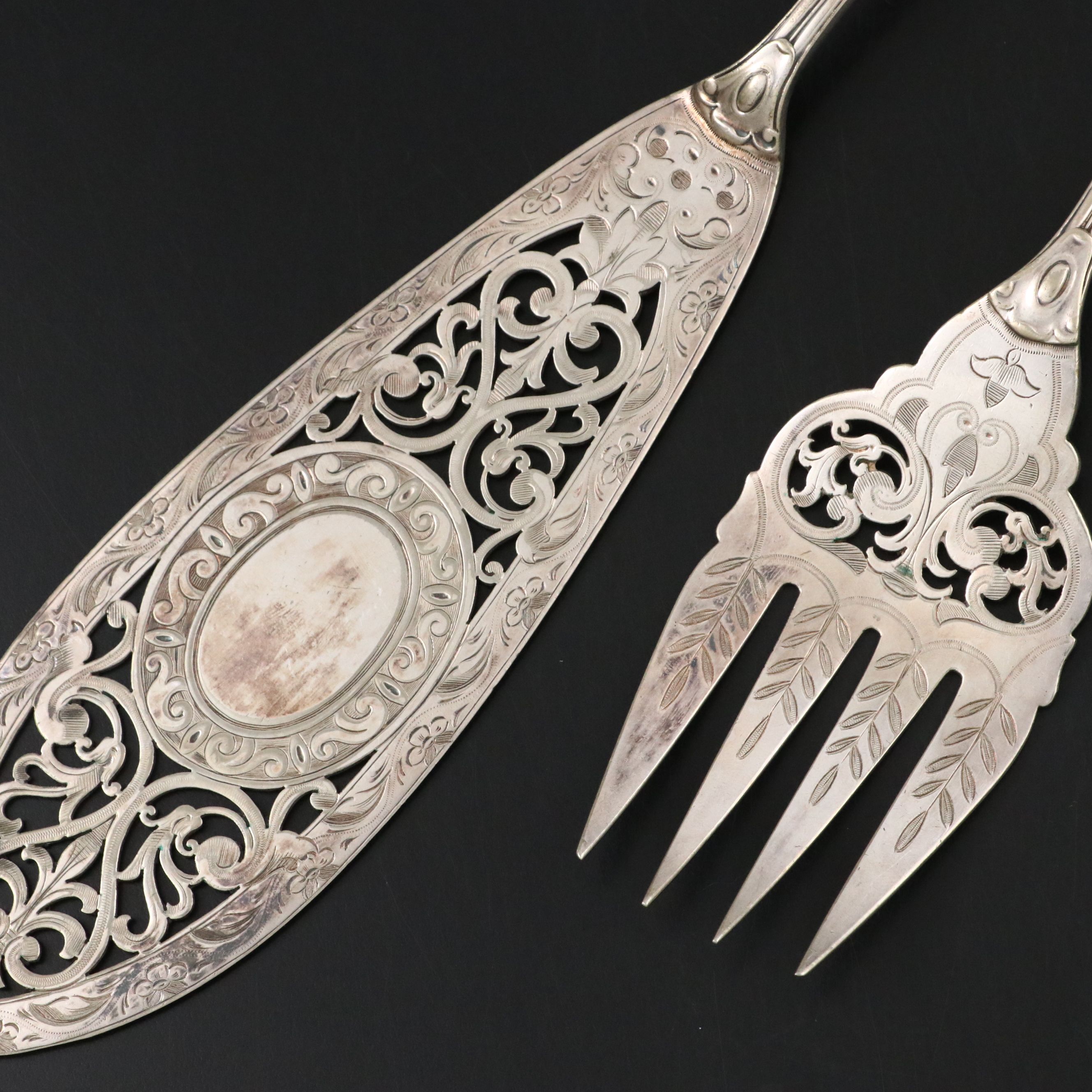 Mappin & Webb English Victorian Silver Plate Fish Server and Serving Fork