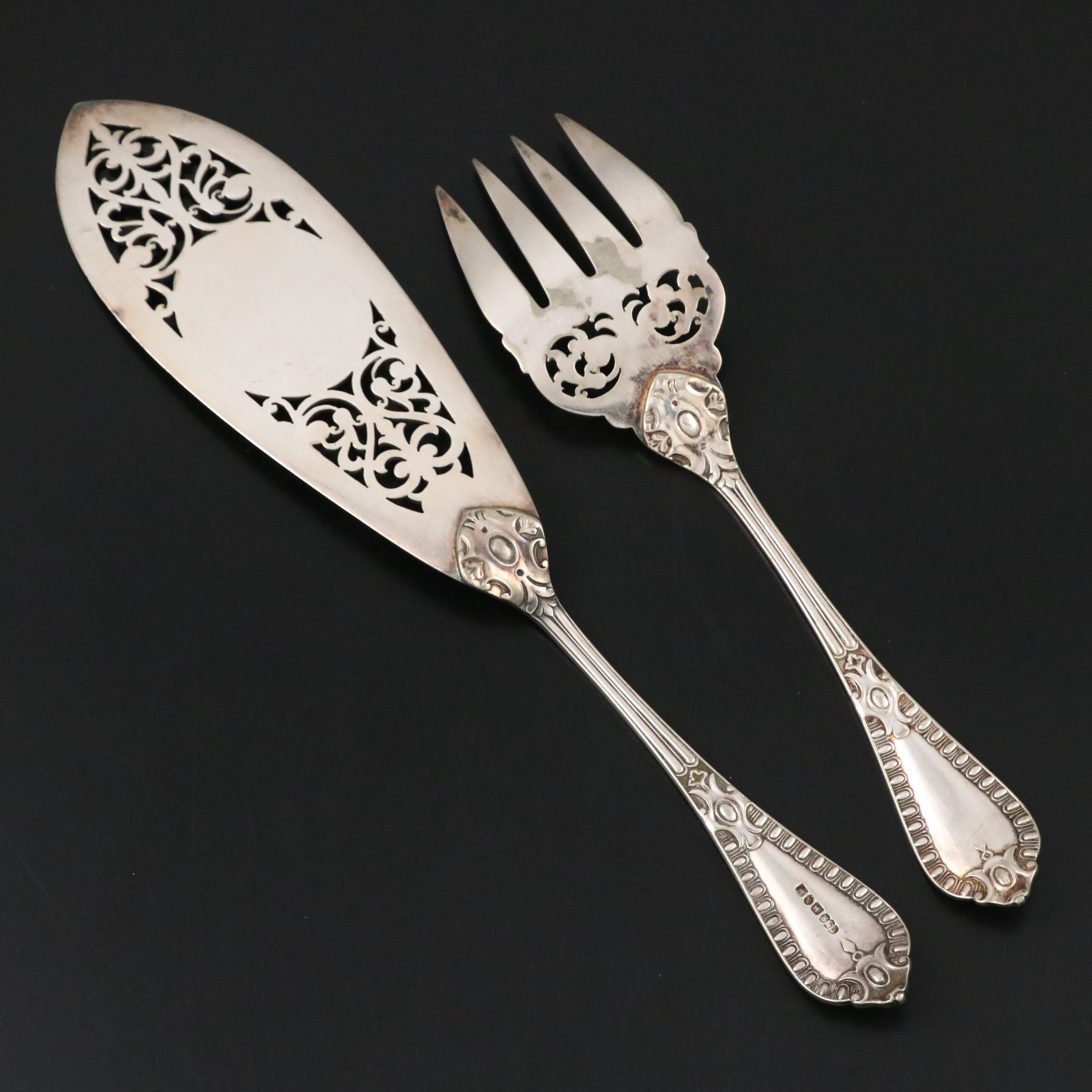 Mappin & Webb English Victorian Silver Plate Fish Server and Serving Fork