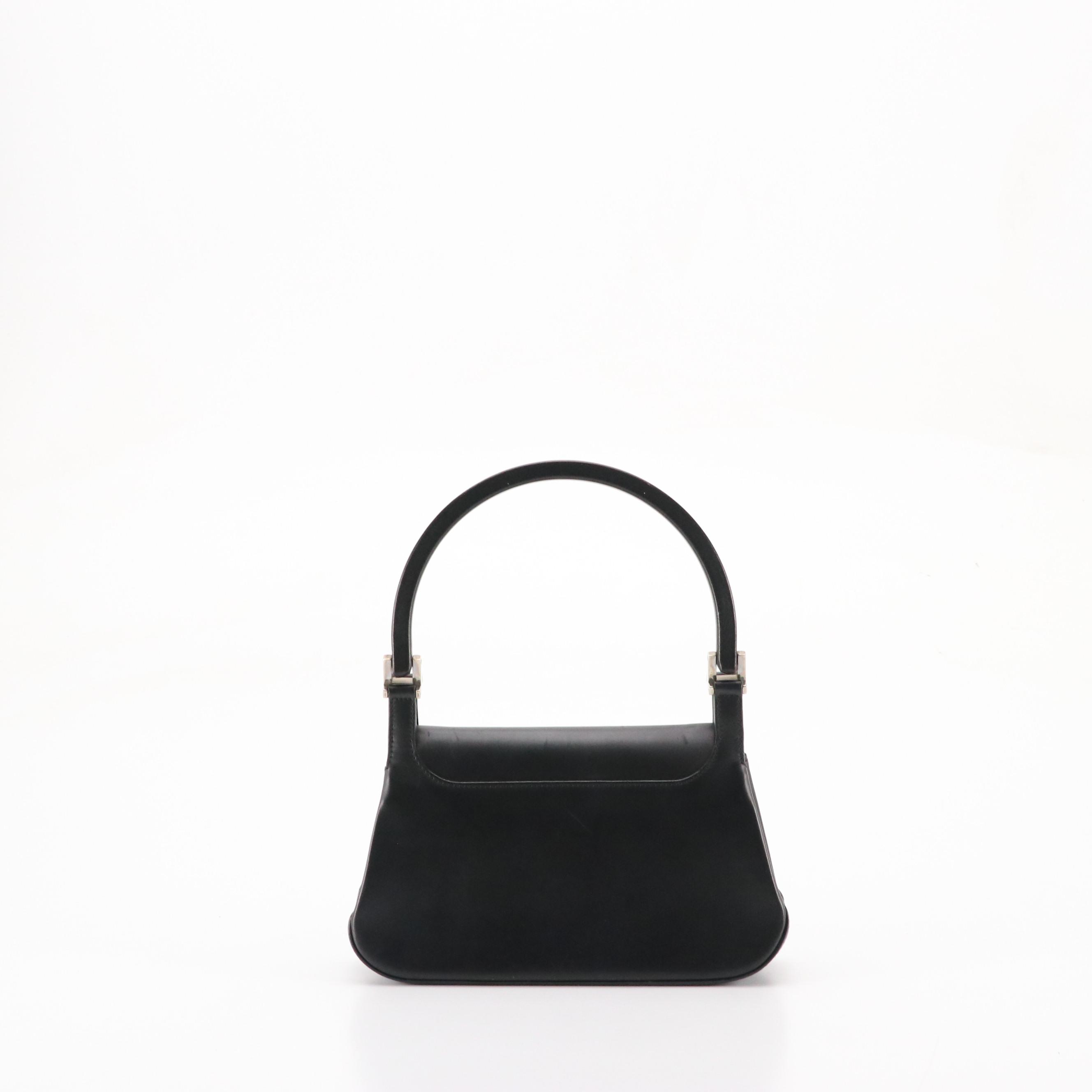 Gucci Mini Flap Handbag in Black Calfskin Leather