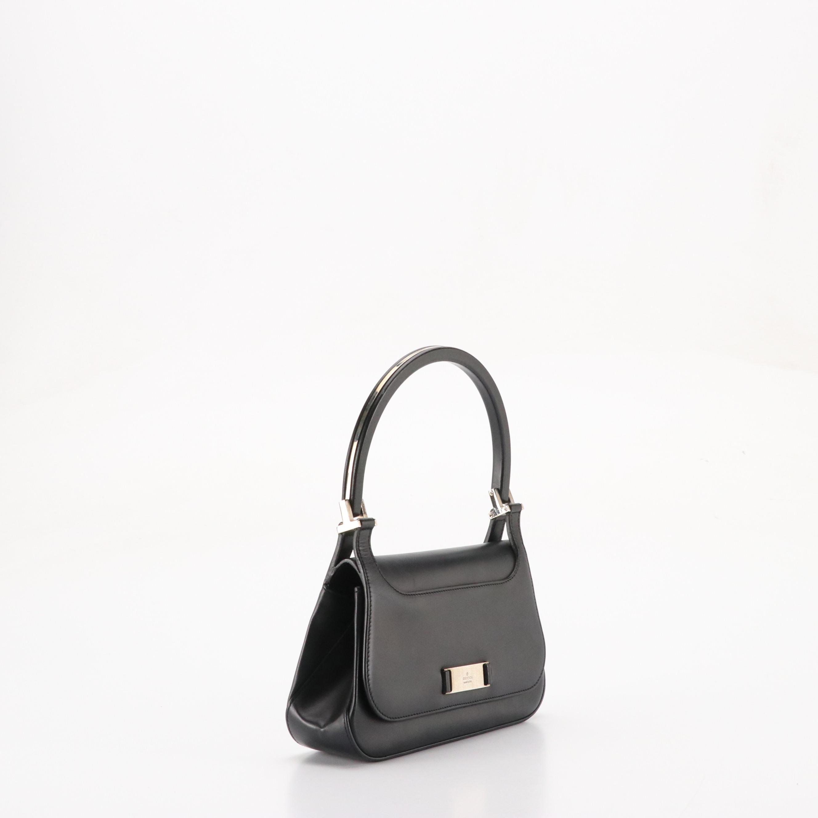 Gucci Mini Flap Handbag in Black Calfskin Leather