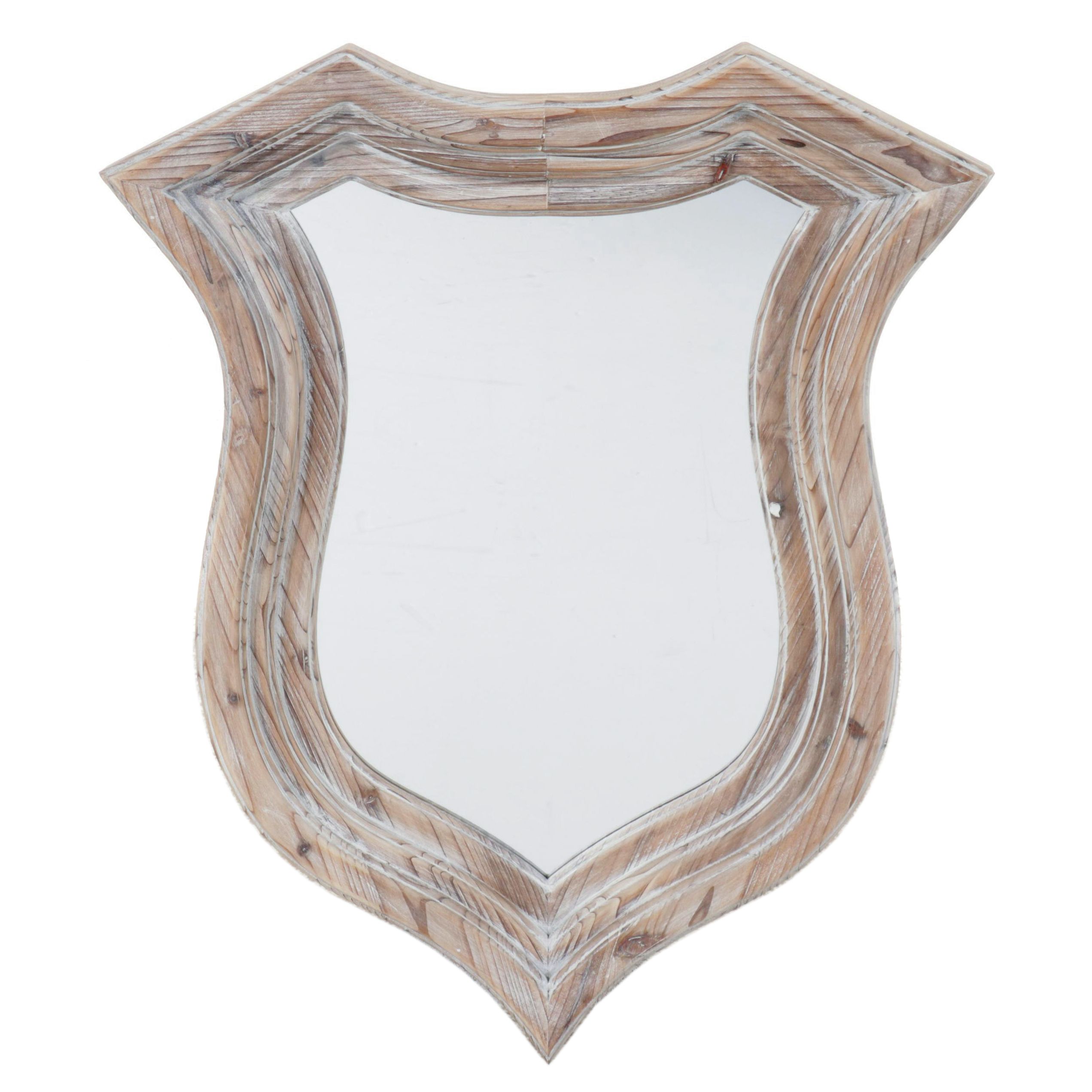 Bobo "Trophy Mirror" Limed Wood Shield Form Wall Mirror
