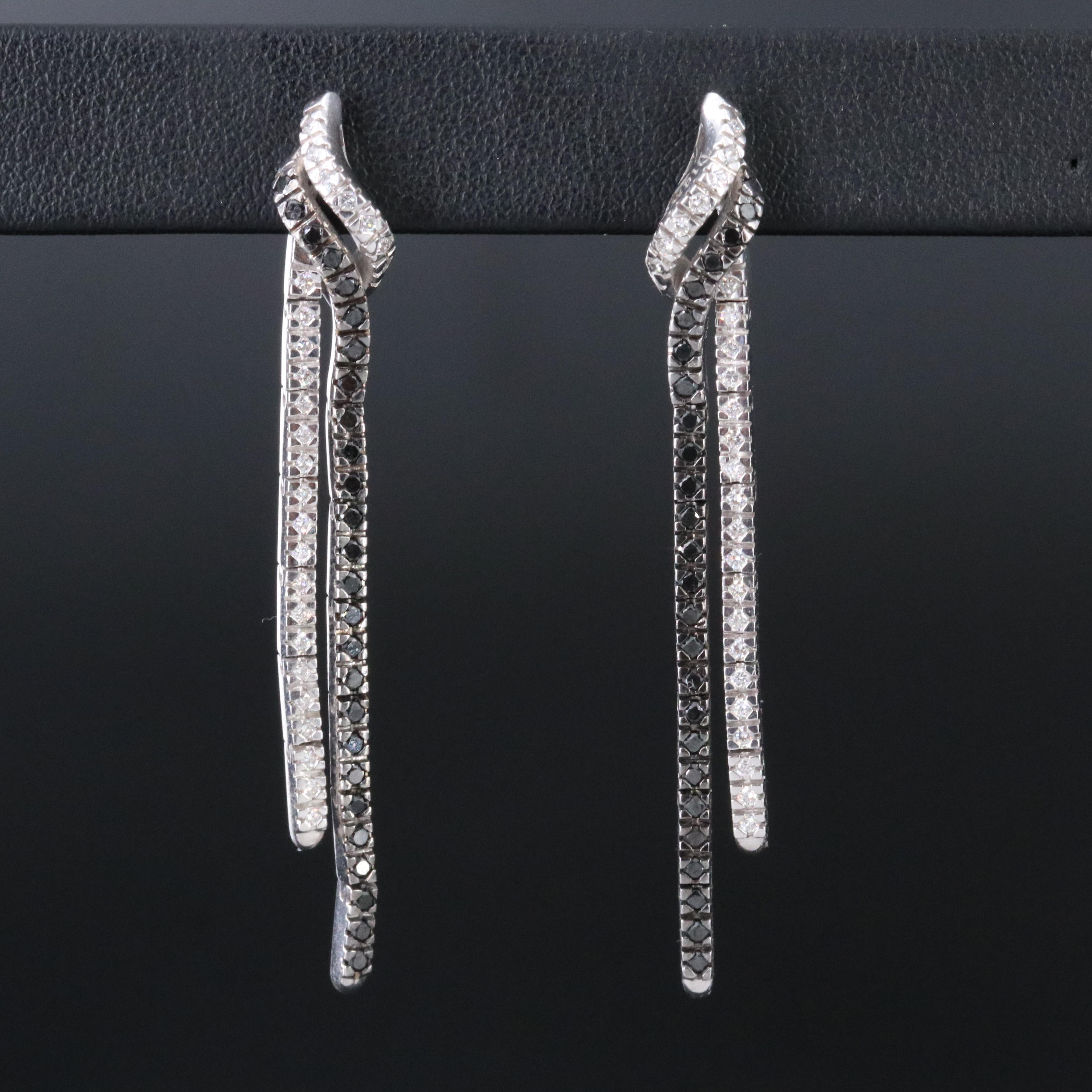 18K 0.52 CTW Diamond Waterfall Earrings Including Fancy Black Diamonds