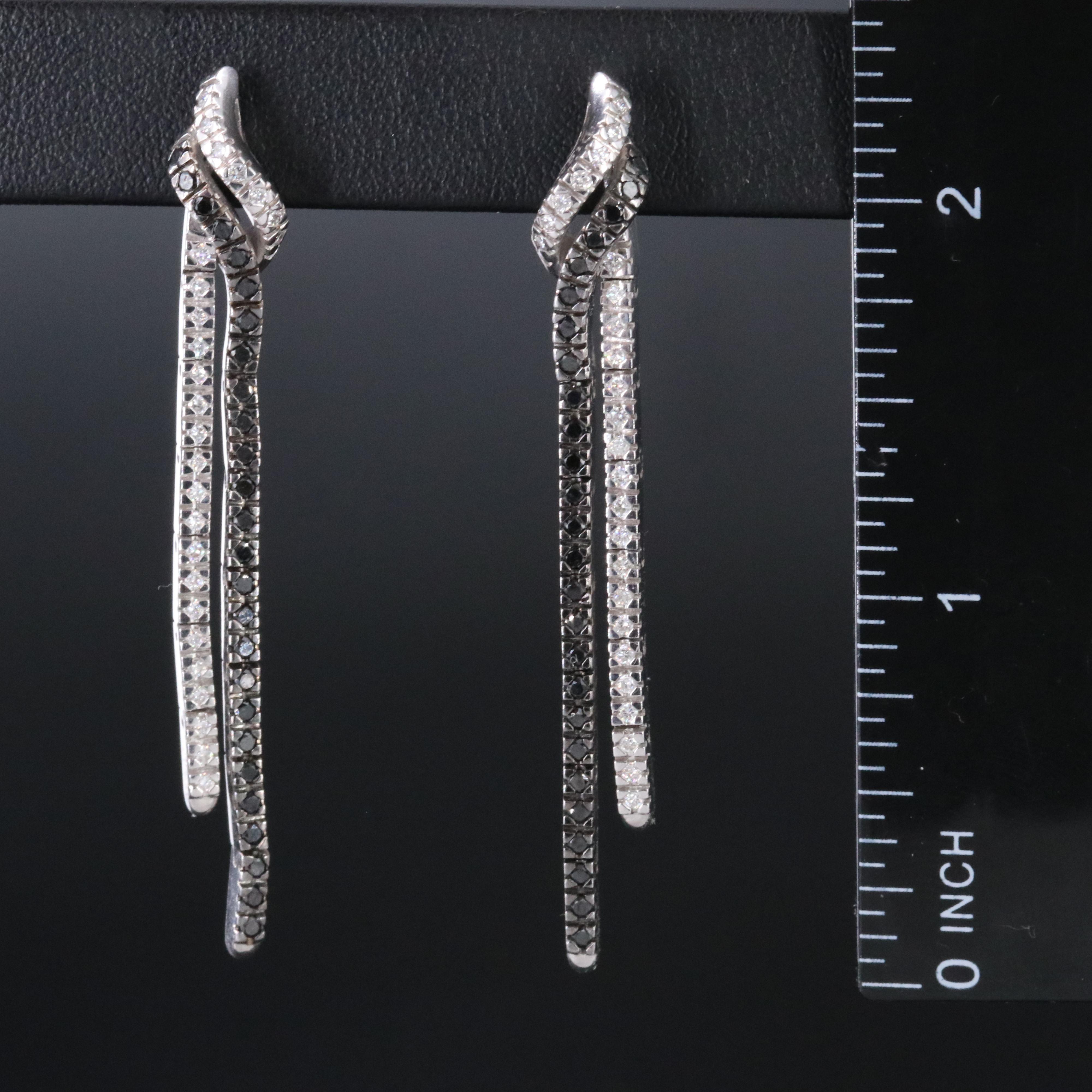 18K 0.52 CTW Diamond Waterfall Earrings Including Fancy Black Diamonds