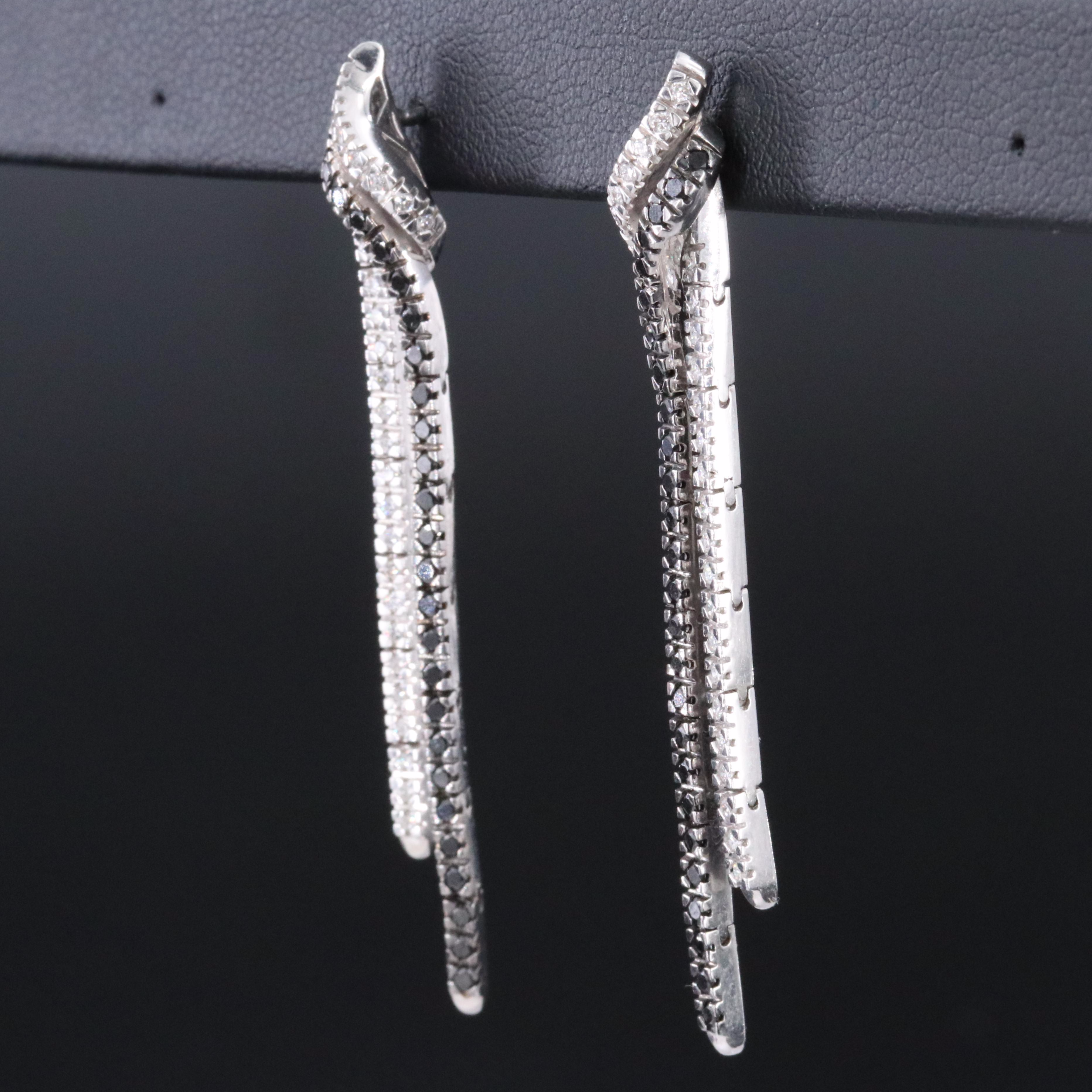 18K 0.52 CTW Diamond Waterfall Earrings Including Fancy Black Diamonds