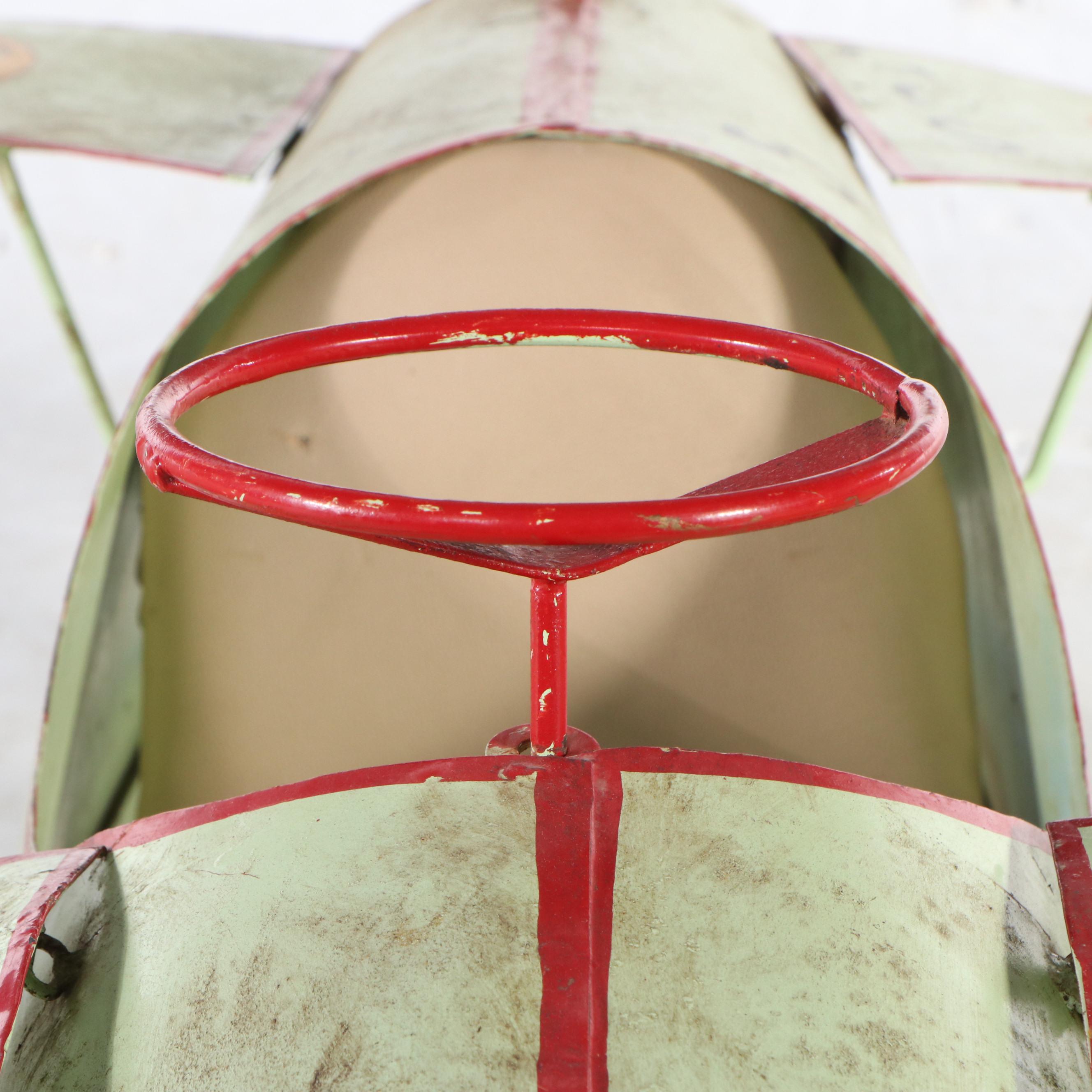 Vintage Polychrome Decorated Metal Ride-On Toy Airplane