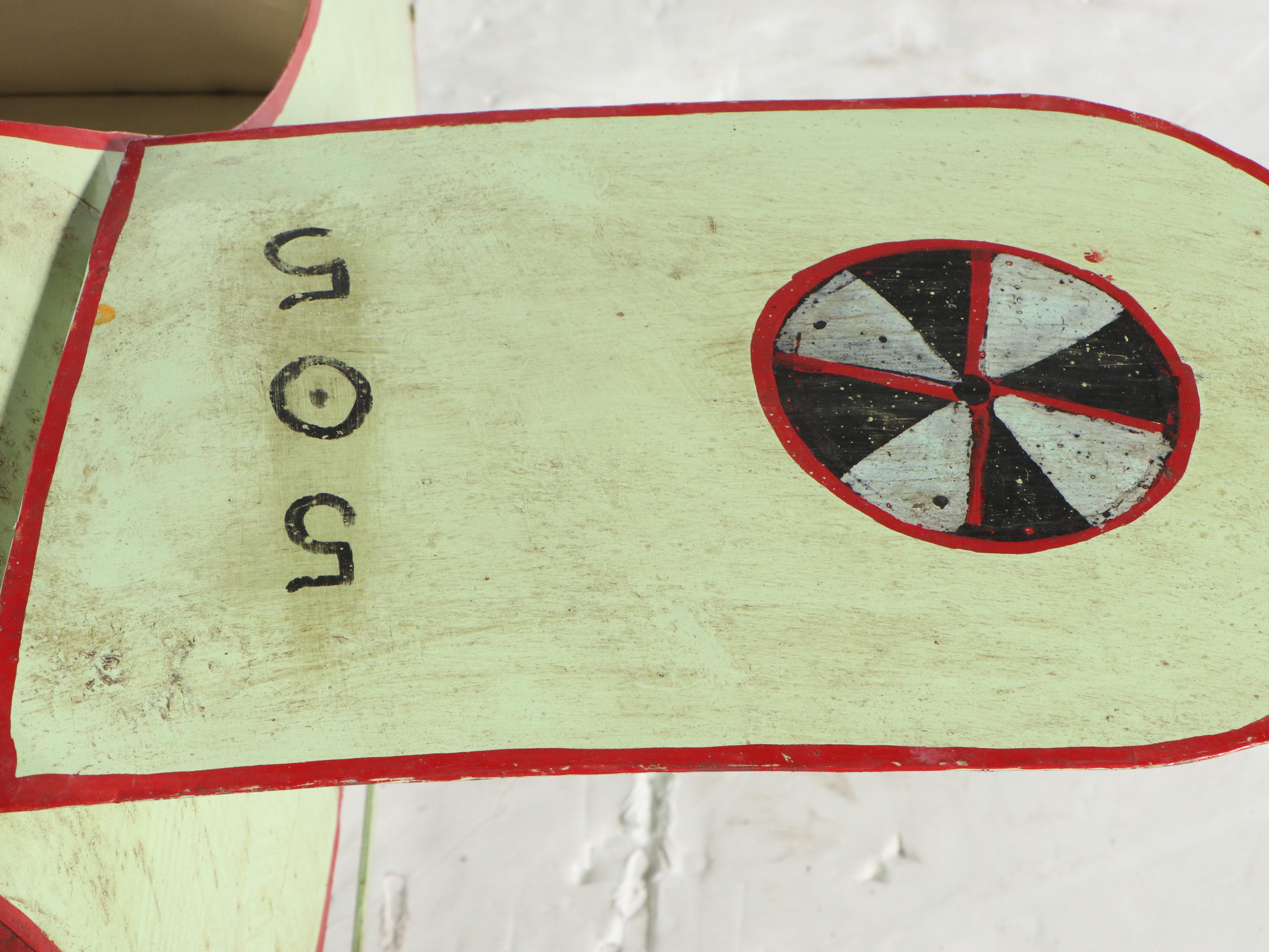 Vintage Polychrome Decorated Metal Ride-On Toy Airplane