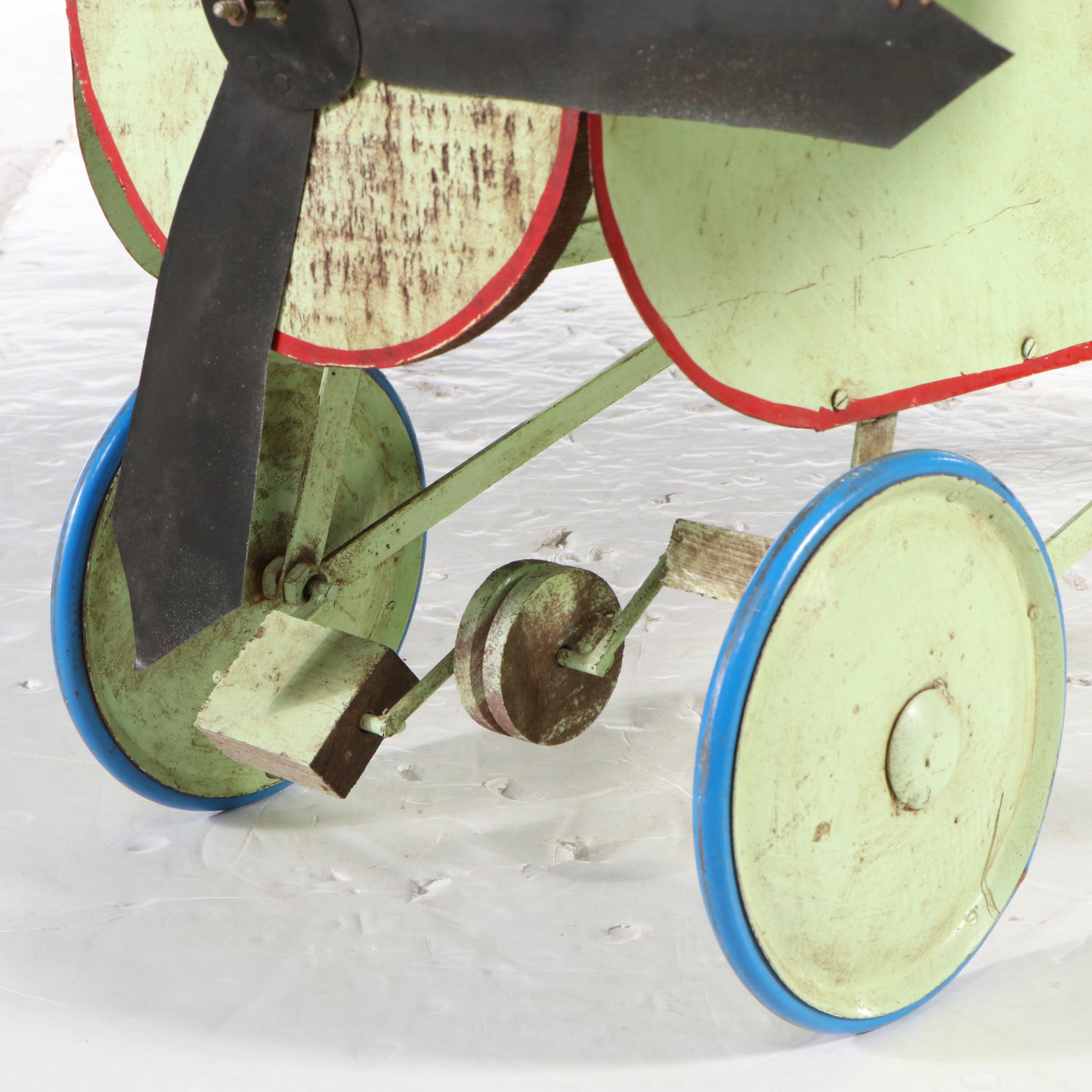 Vintage Polychrome Decorated Metal Ride-On Toy Airplane