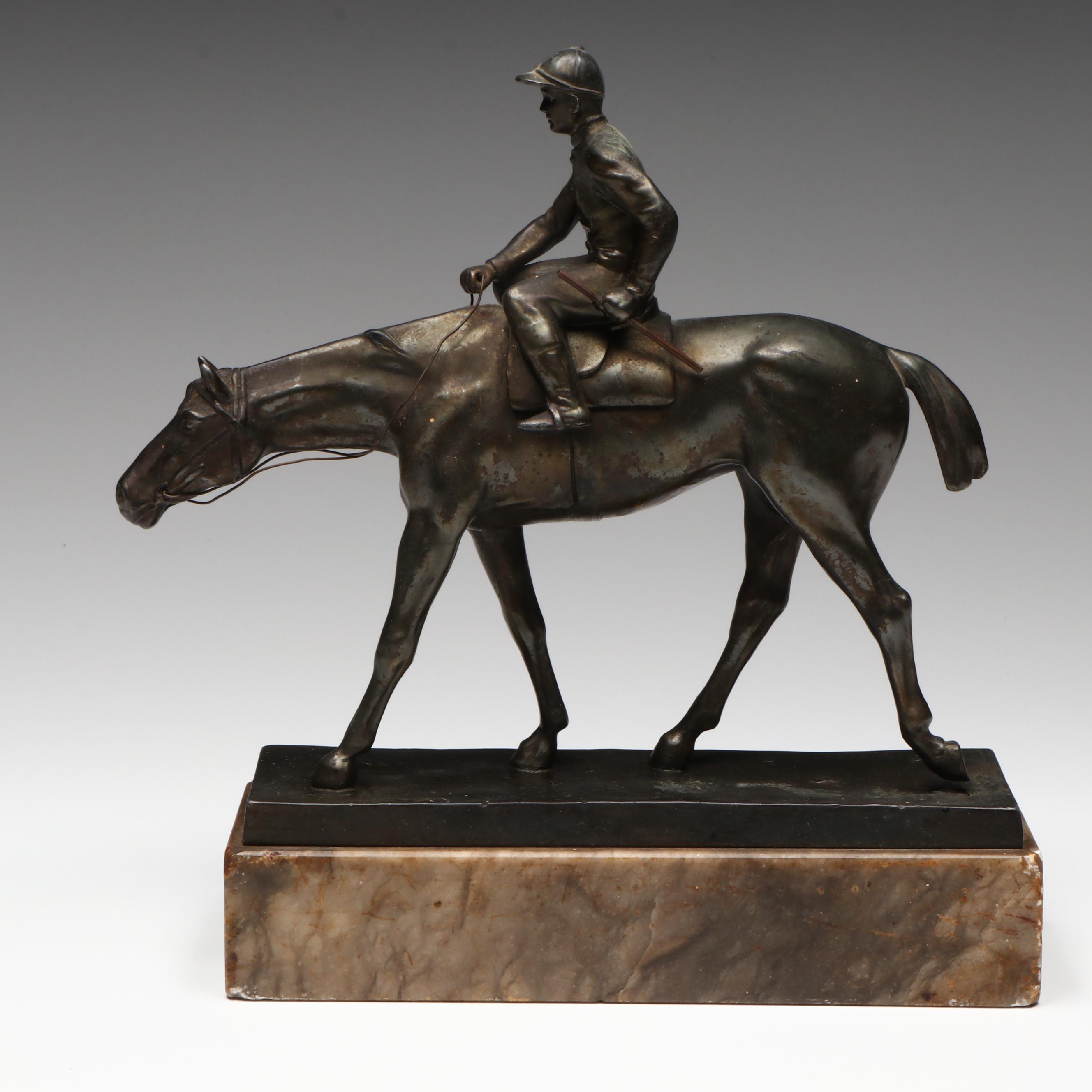 Antique Bronze German Jockey on Horseback After Wilhelm Zwick