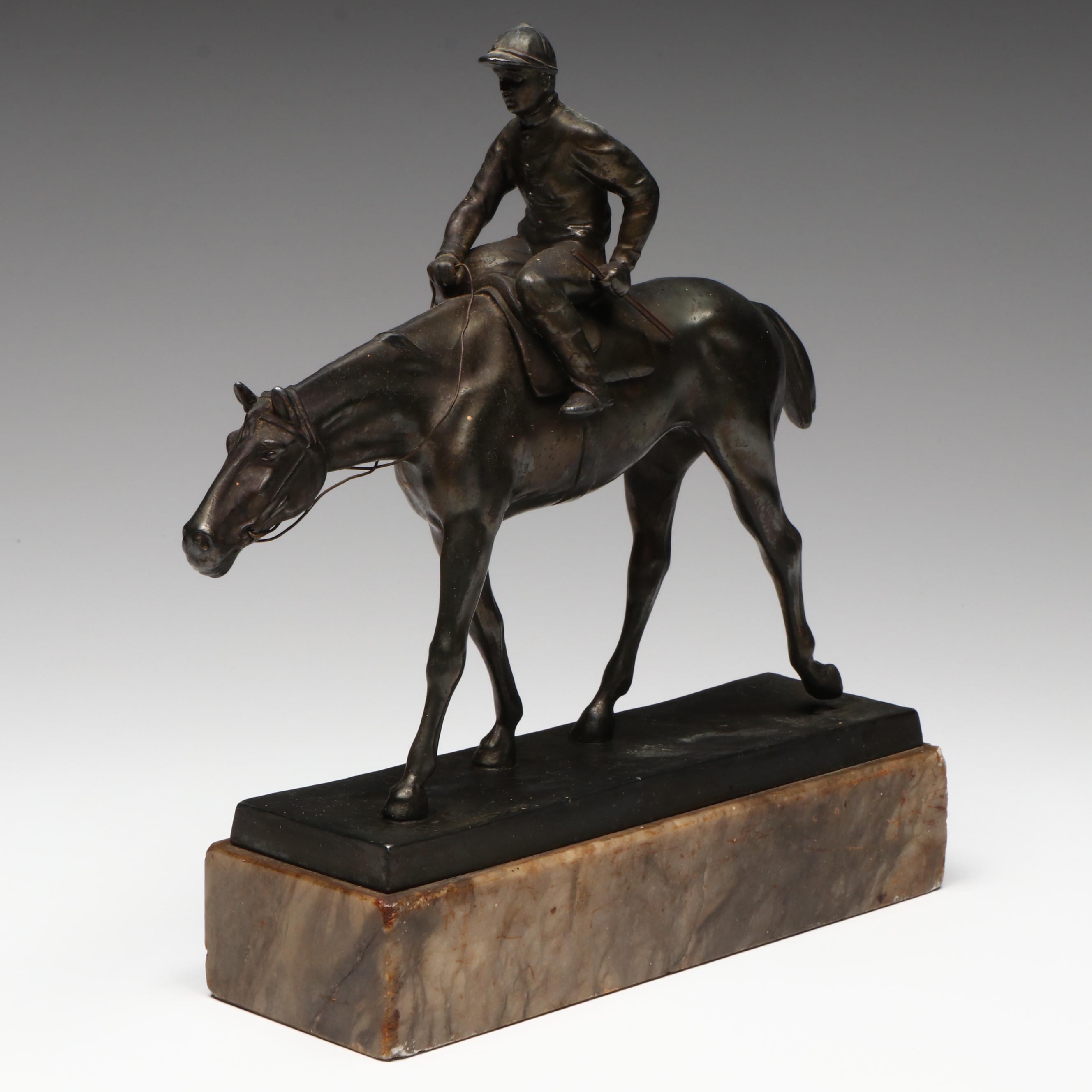 Antique Bronze German Jockey on Horseback After Wilhelm Zwick