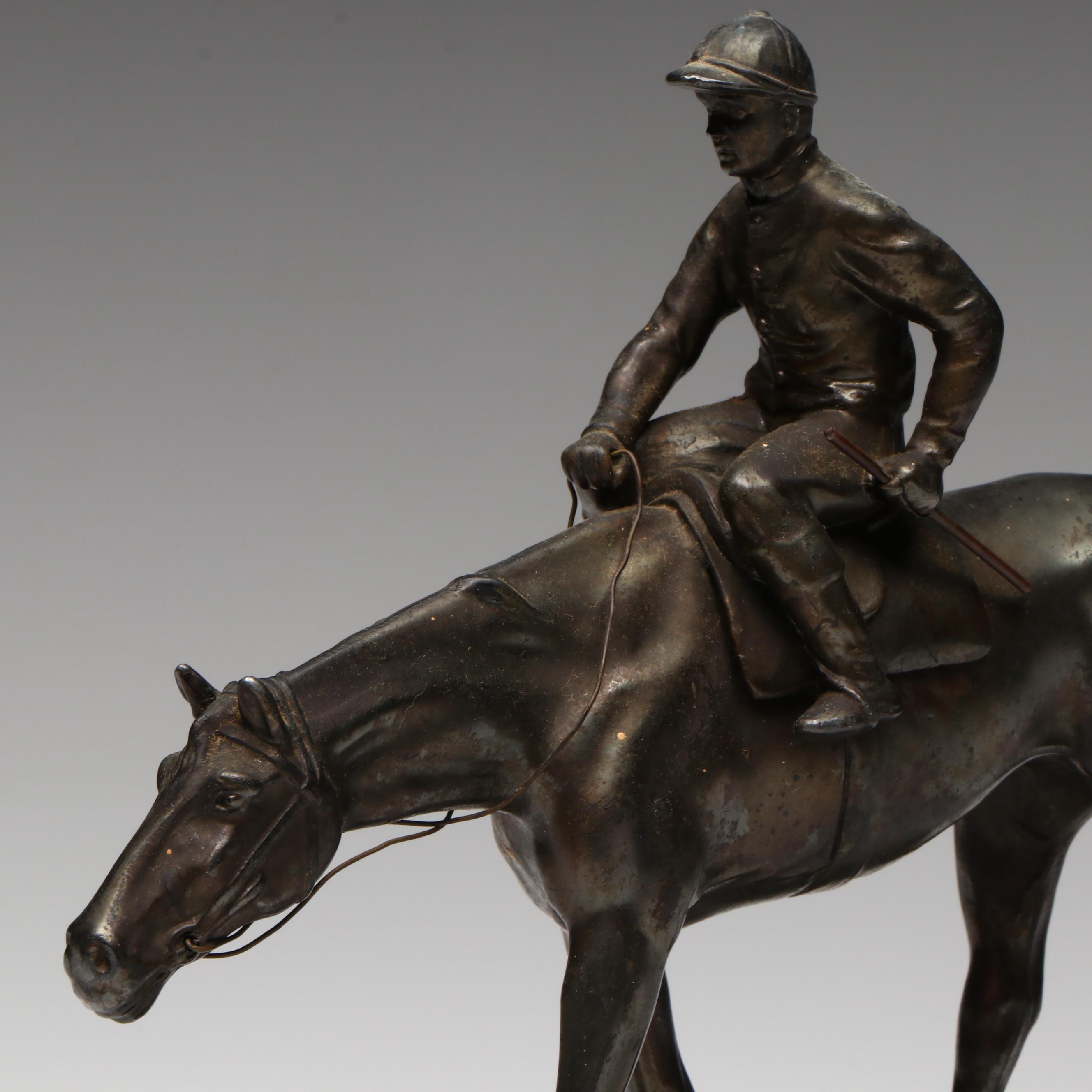 Antique Bronze German Jockey on Horseback After Wilhelm Zwick