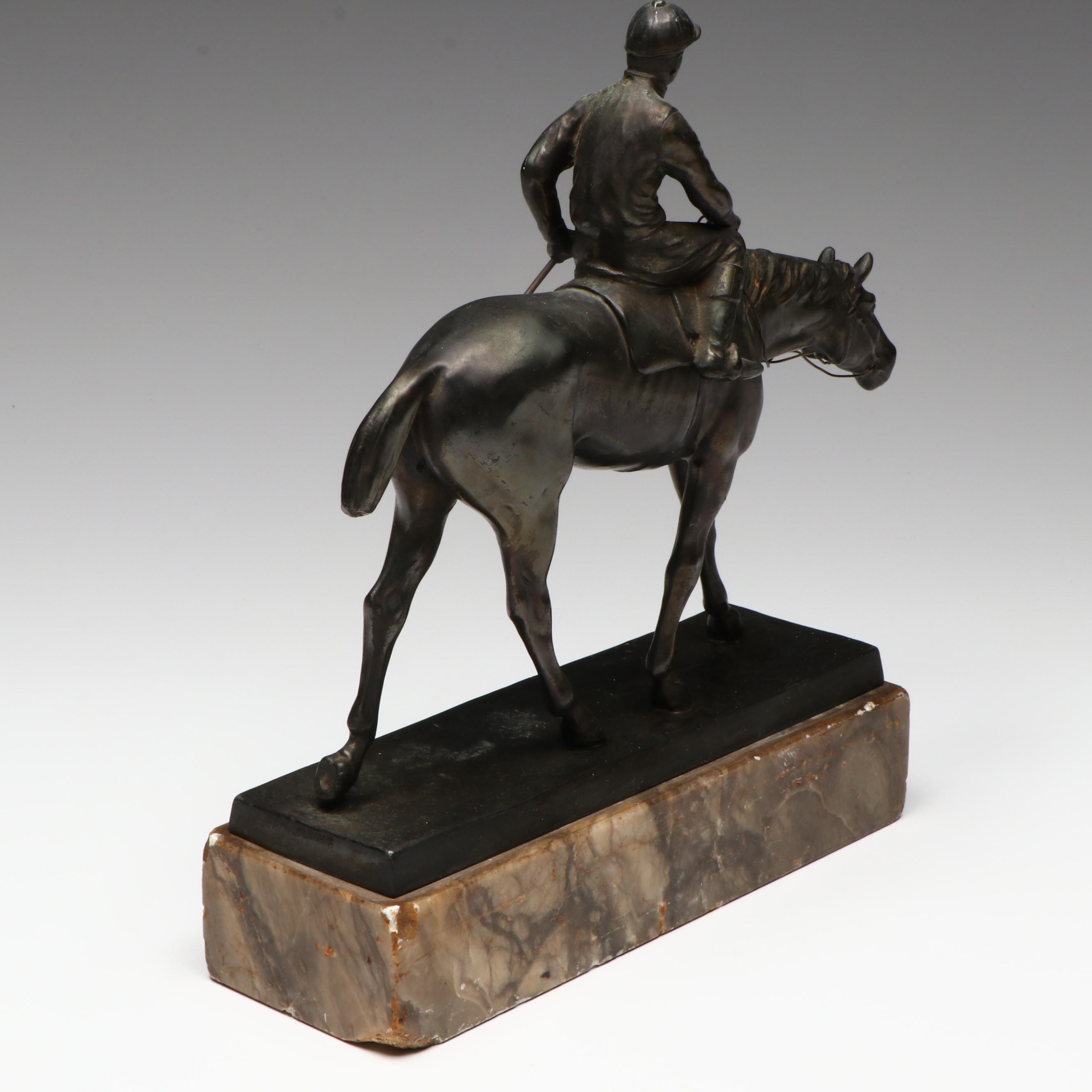 Antique Bronze German Jockey on Horseback After Wilhelm Zwick