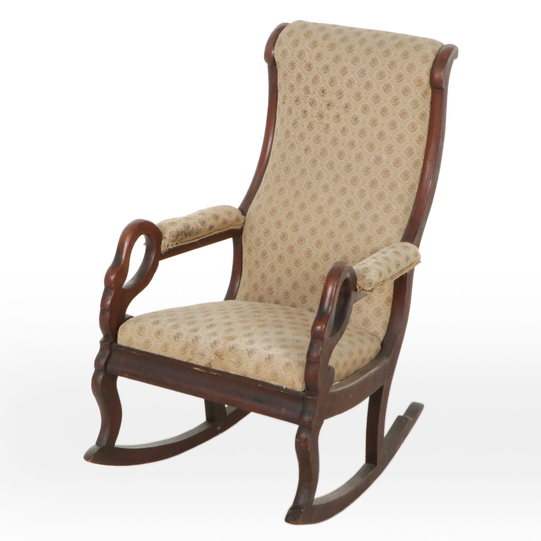 Victorian Walnut Upholstered Goose Neck Rocking Chair