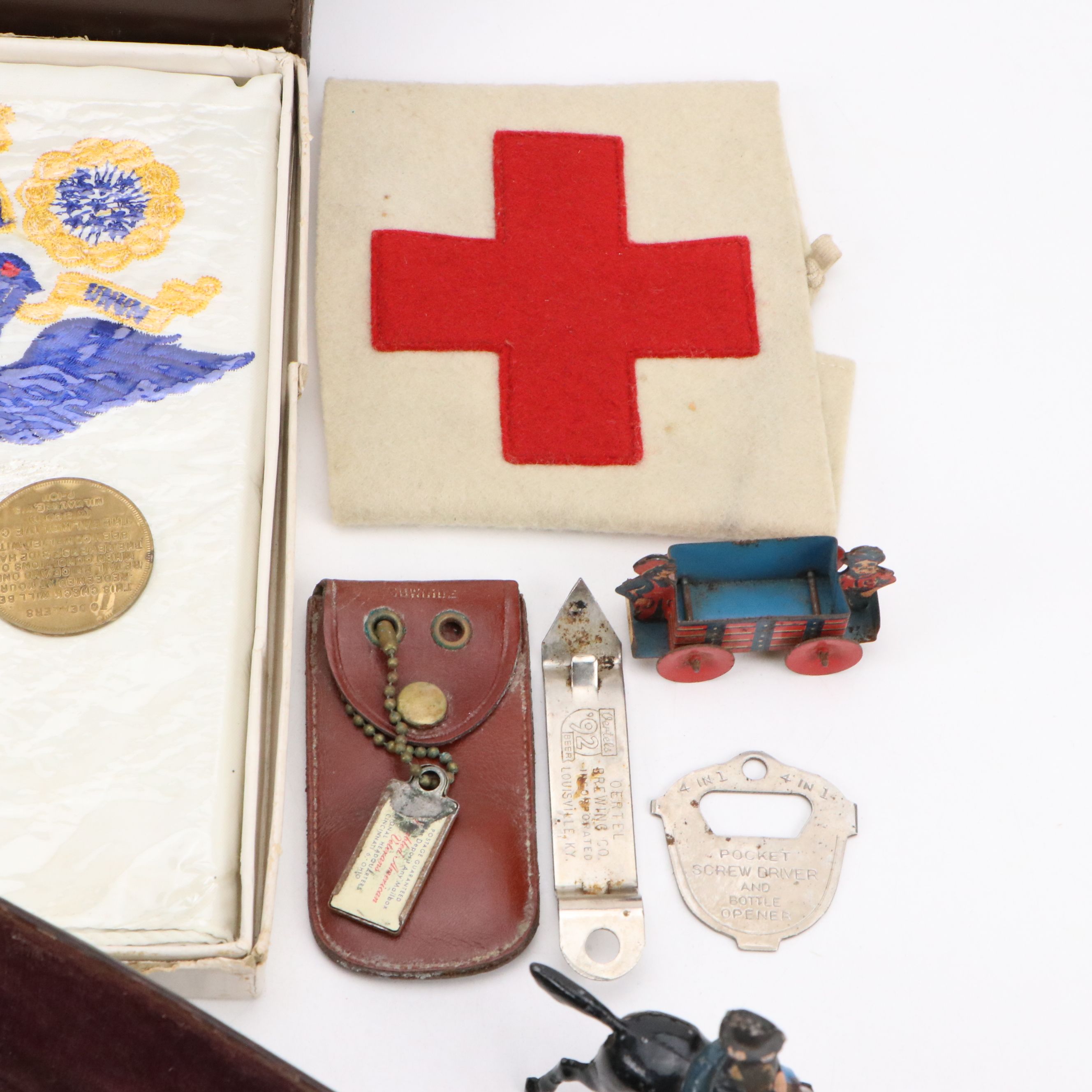 World War II Era Victory Insignia Scarf with Red Cross Armband and More