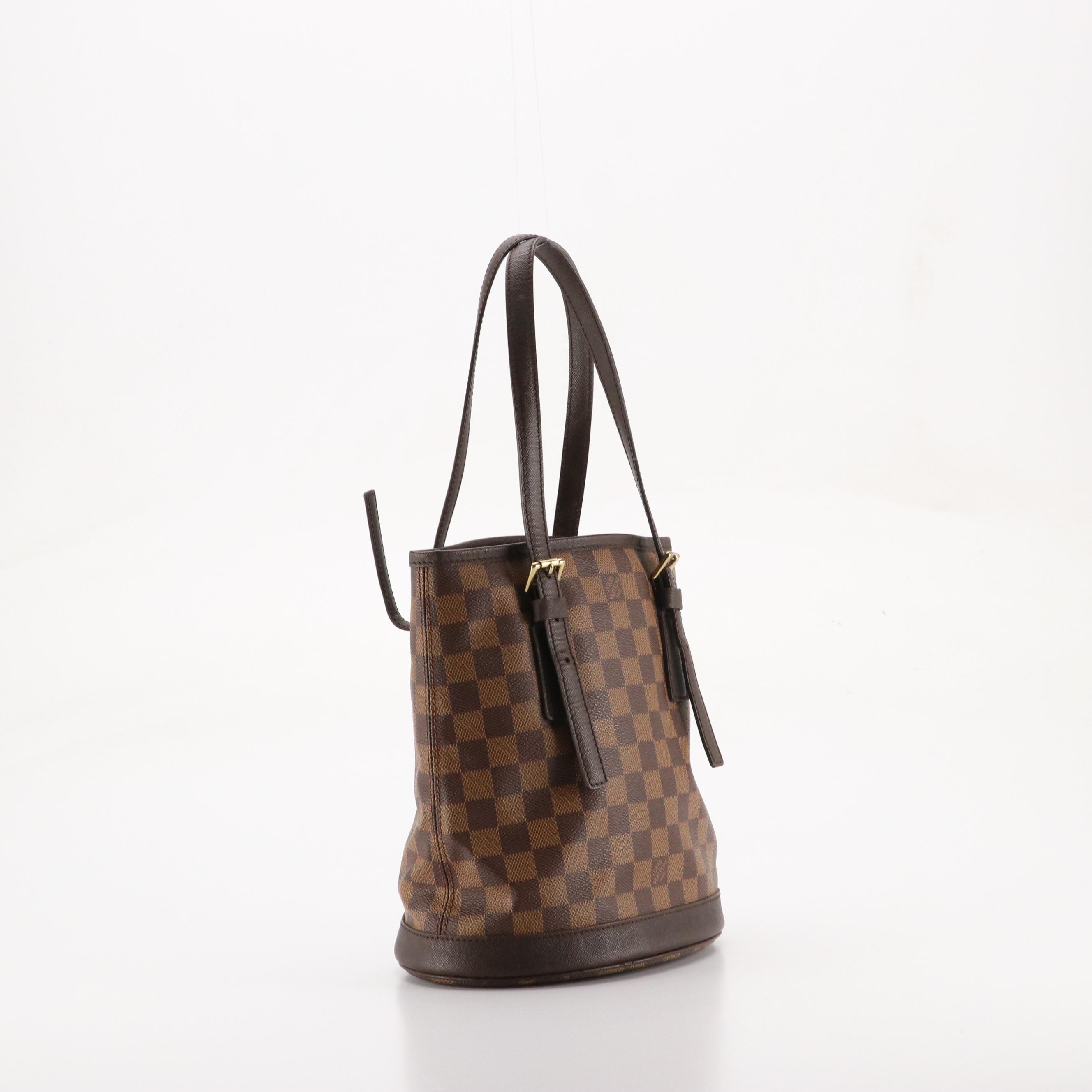 Louis Vuitton Marais Bucket Bag in Damier Ebene Canvas and Brown Leather