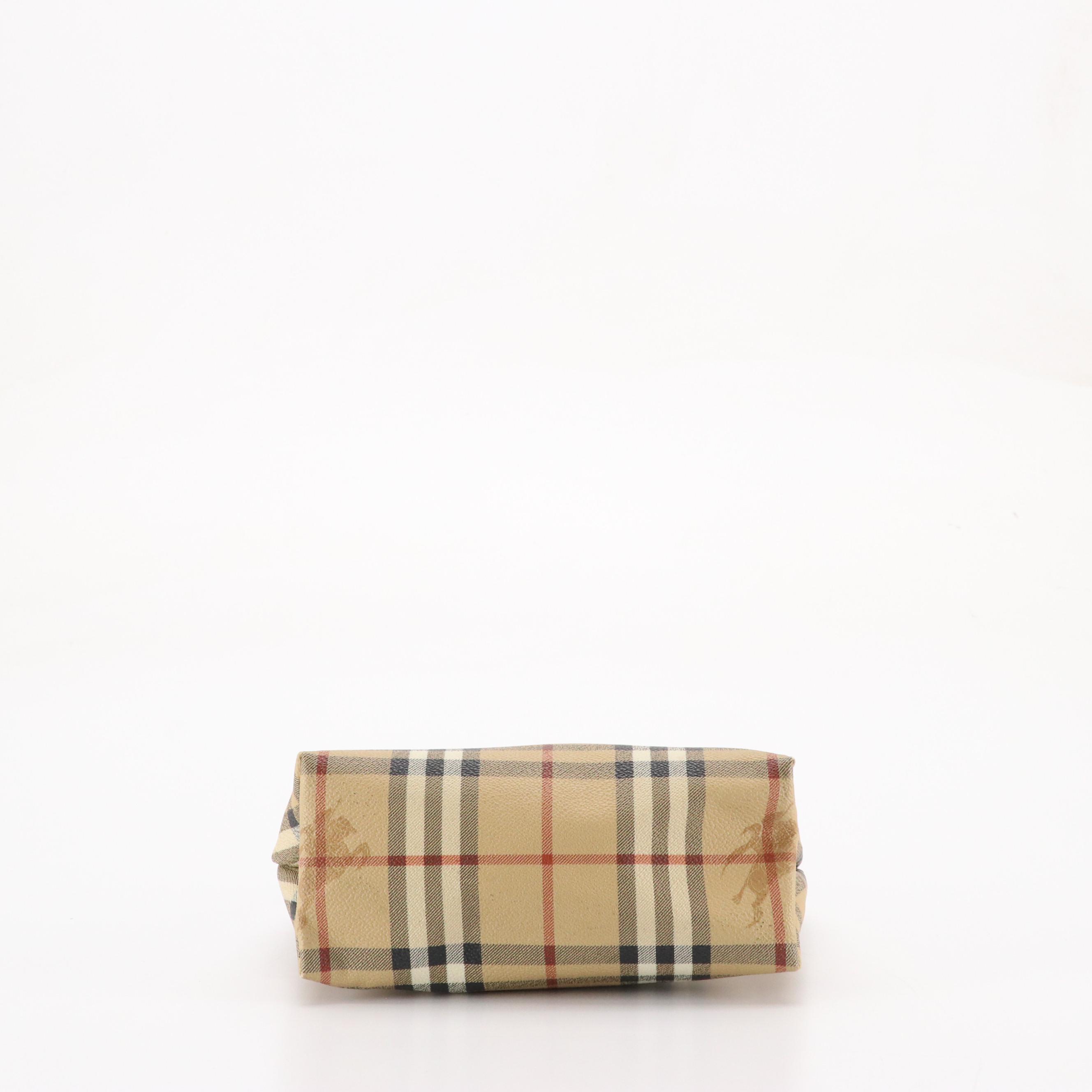 Burberrys Mini Tote in Haymarket Check Canvas and Brown Leather Handles